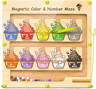 Magnetic Color and Number Maze - Montessori Fine Motor Skills Toys for 3 4 5 Years Old Toddlers, Educational Color Sorting Learning Counting Matching Game, Wooden Magnet Board Puzzle Boys Girls Kids