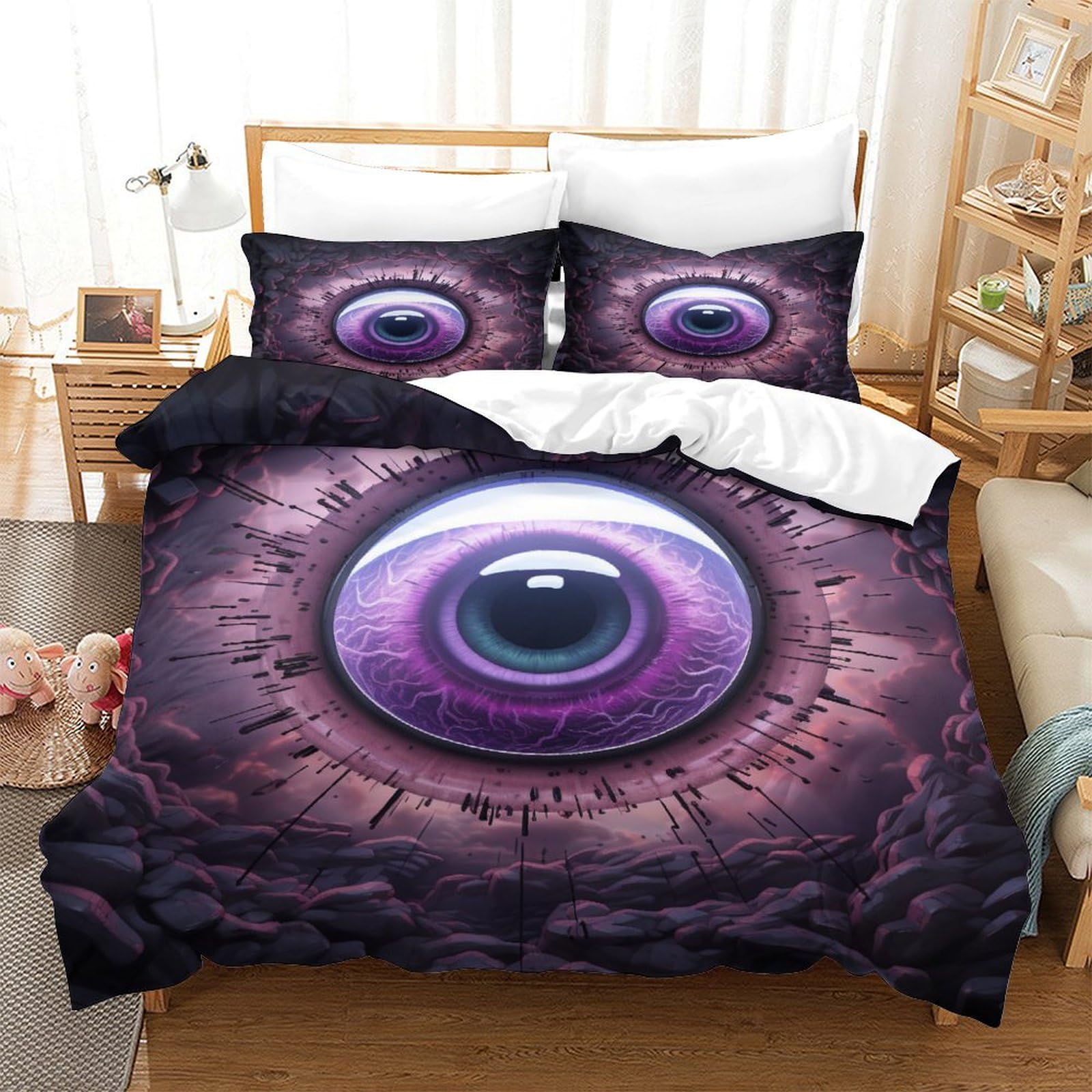 P1S9U7W5Y 3D Printed Futuristic Eye Duvet Cover Set 3pcs Microfiber Magic Eye Bedding Set Double