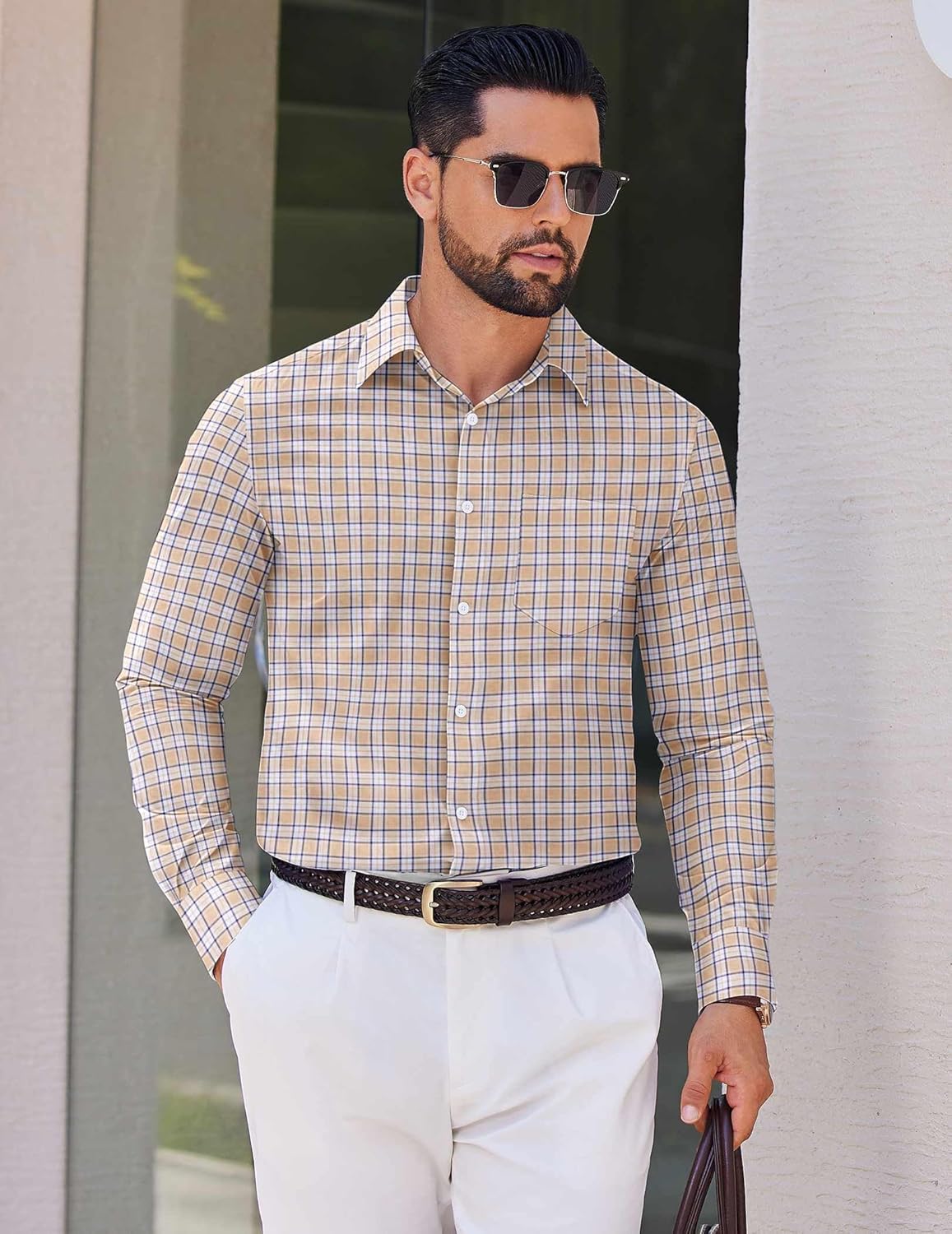 COOFANDY Men's Long Sleeve Plaid Button Down Cotton Wrinkle Free Dress Shirt - Image 2