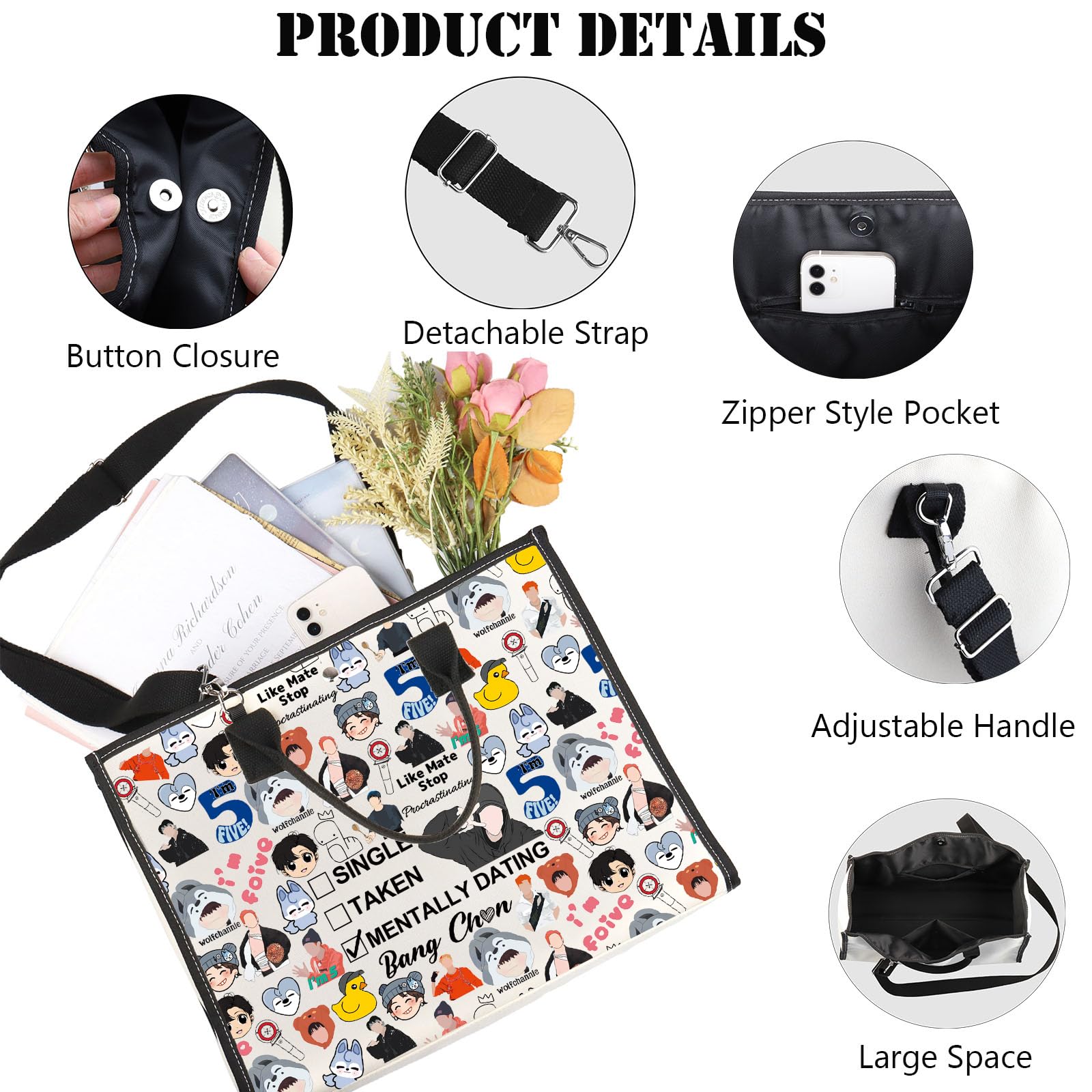 K-Pop SKZ Makeup Bag K-Pop SKZ Gifts Single Taken Mentally Dating with Bang C SKZ Merchandise (Bang TG1), White - Image 3