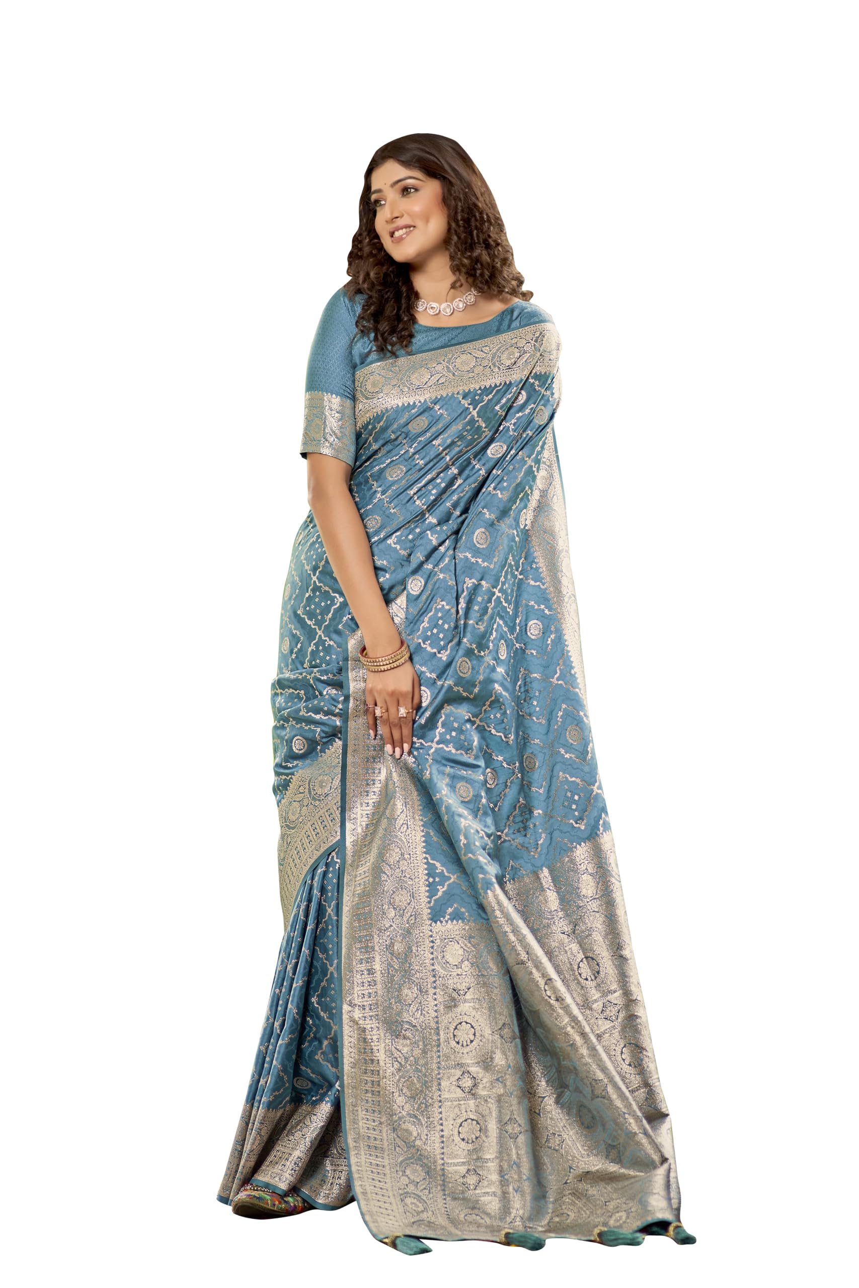 manohari Women's Trendy Banarasi Satin Silk Woven Saree with Heavy Jacquard Work, Elegant Design, Silk Saree with Unstitched Blouse Piece for Weddings & Festive Occasions-picture-26