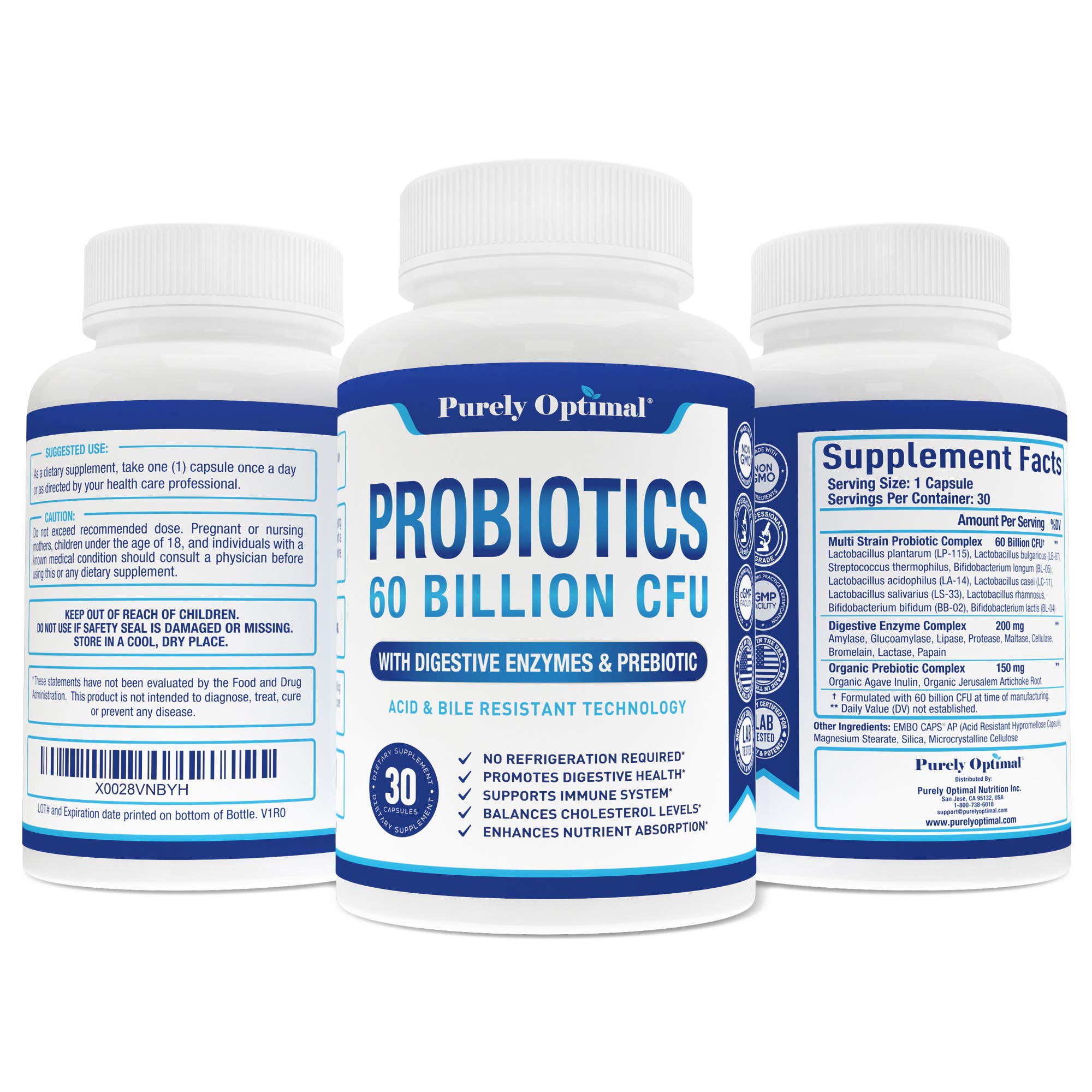 Premium Probiotics 60 Billion CFU with Organic Prebiotics & Digestive