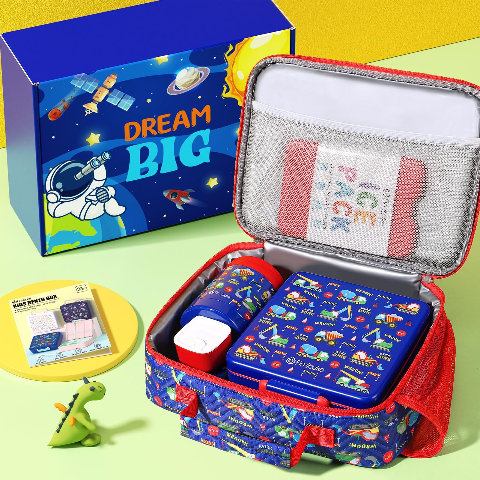 Fimibuke Contenitore per il pranzo Bento per bambini, con 4 scomparti, borsa termica, in acciaio inox, thermos sottovuoto per alimenti, set di utensili, regalo di compleanno per bambini dai 3 ai 12