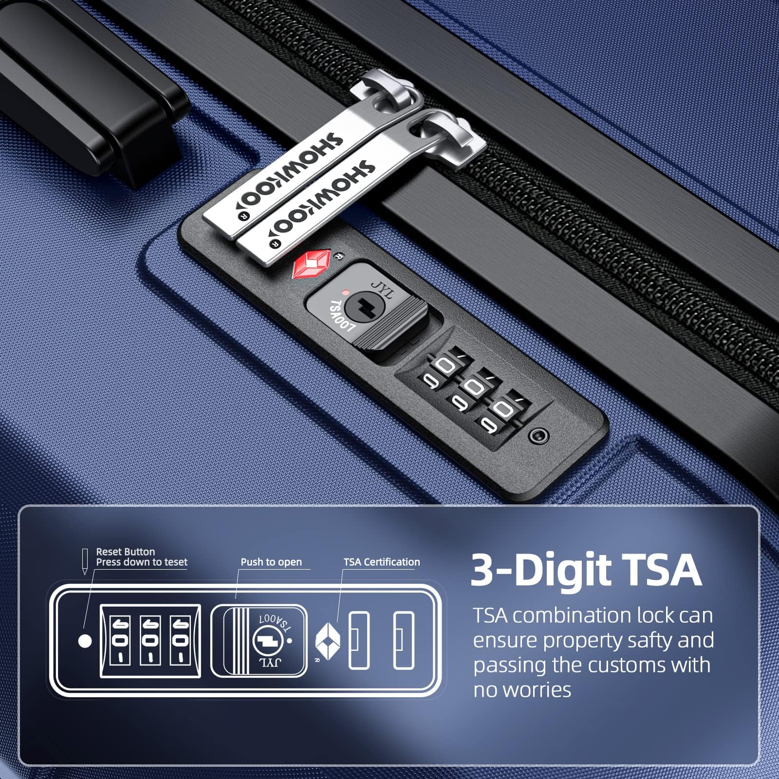 SHOWKOO Valigie da viaggio rigide espandibili ABS+PC Trolley Set valigie Cabina leggera durevole con 4 ruote doppie girevoli e chiusura TSA