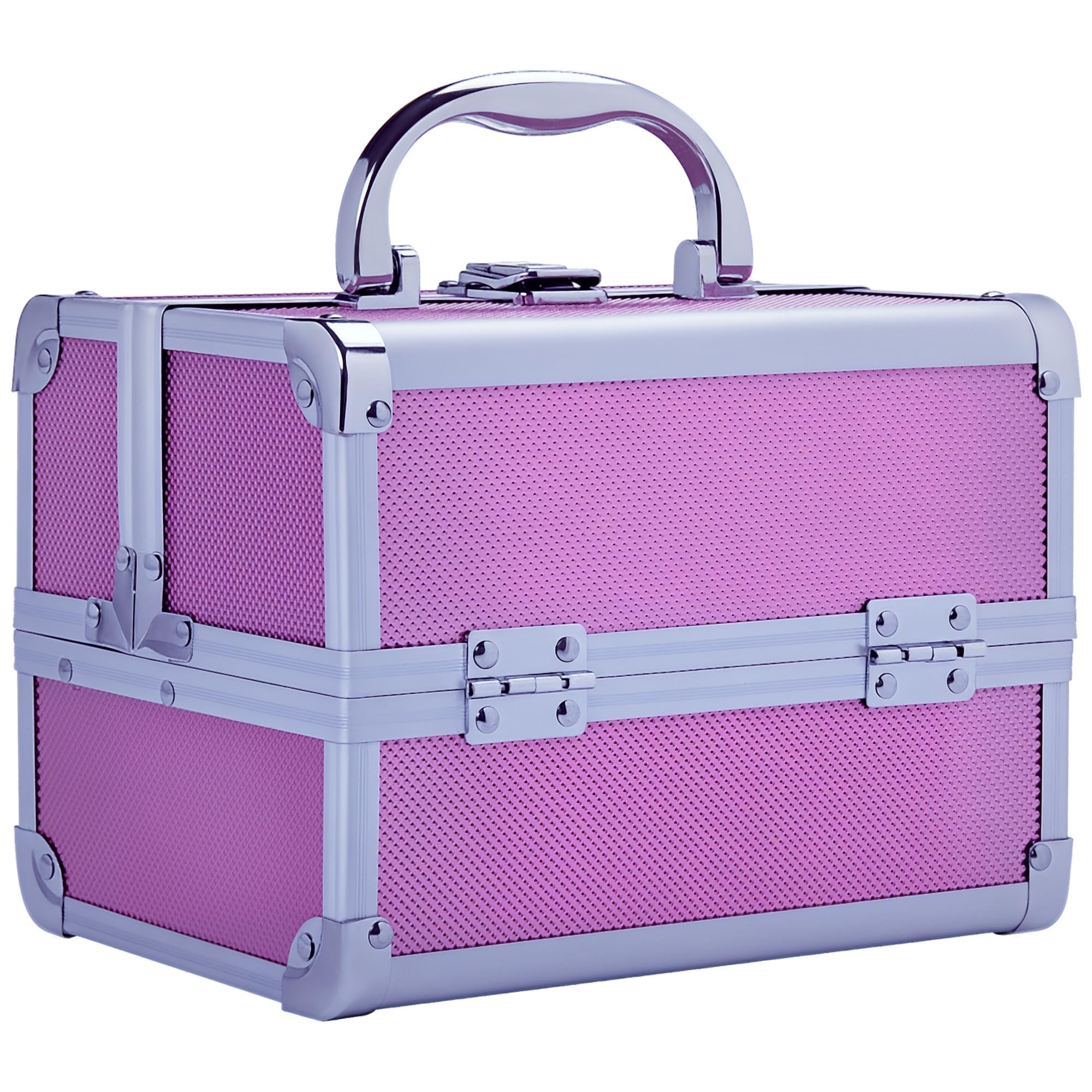 HOMCOM Maletín Maquillaje Profesional Portátil 20x15x15 cm Rosa | Estuche de Cosmético, Bandejas de 3 Niveles, Espejo, 2 Llaves, para Joyero, Manicura, Viaje