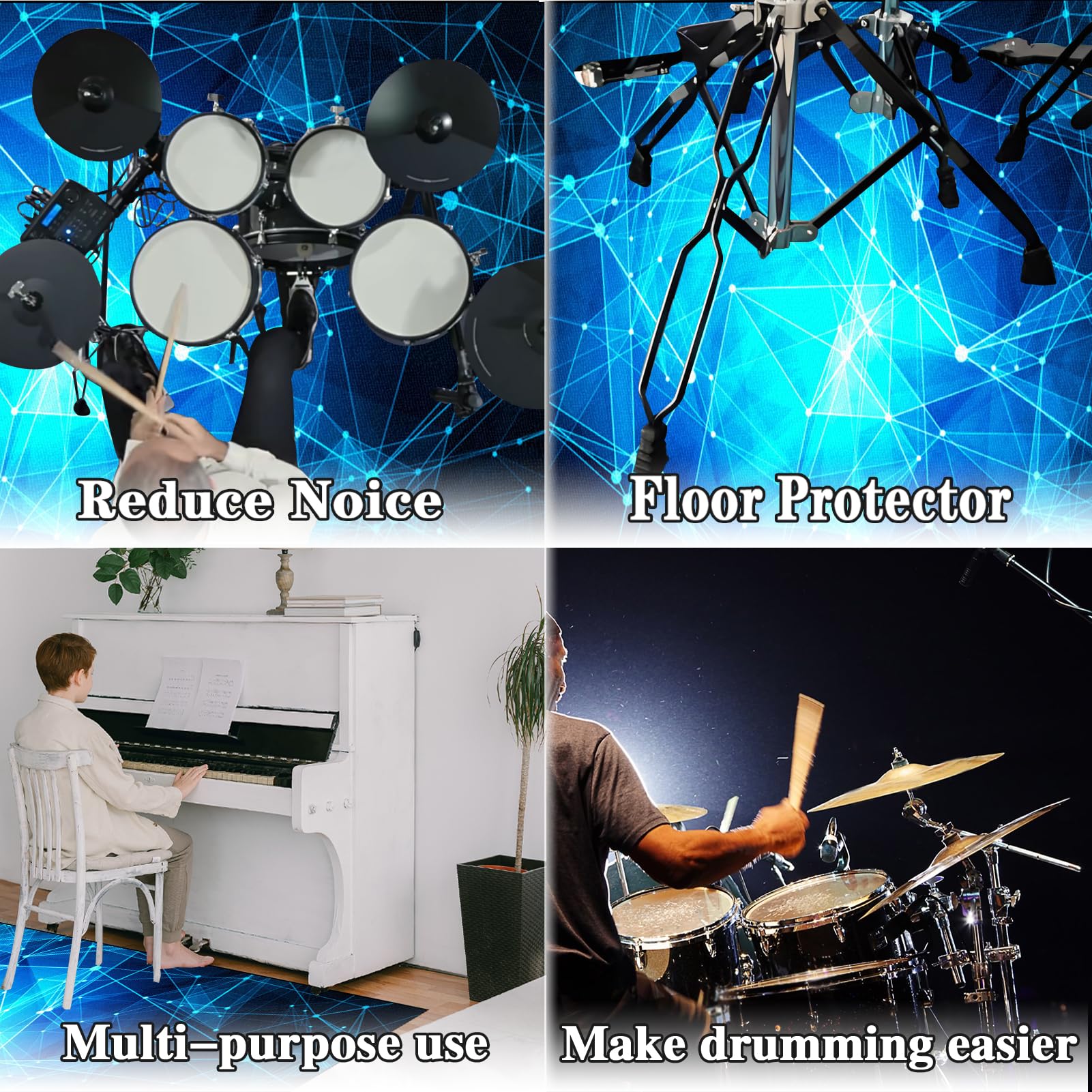 Dywanik perkusyjny, mata do perkusji, antypoślizgowa, dźwiękoszczelna, do użytku wewnątrz i na zewnątrz, elektroniczny zestaw perkusyjny jazzowy, do bębna basowego, werbla, dywan wygłuszający, 200 x