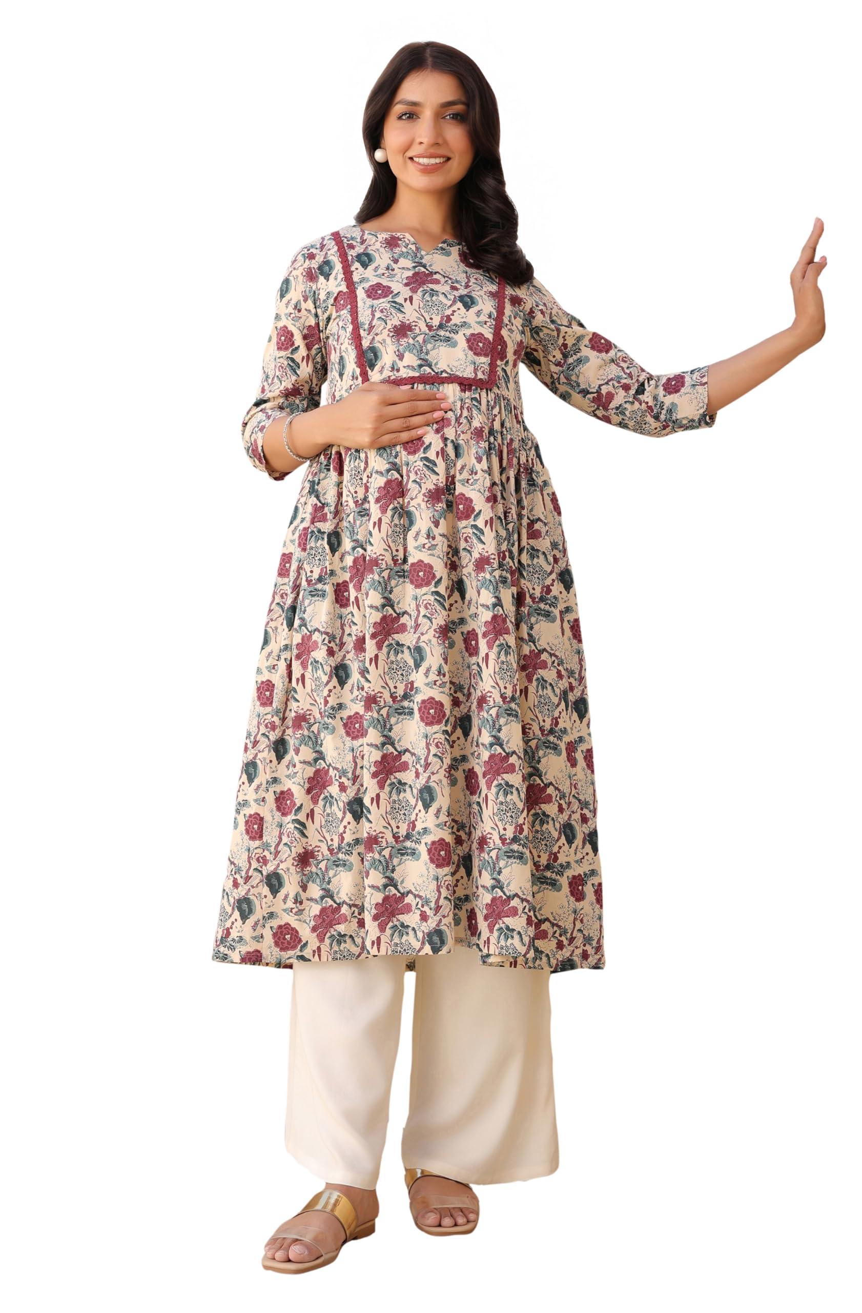 Women's Pure Cotton Floral Fit & Flare Maternity Kurta-image-40