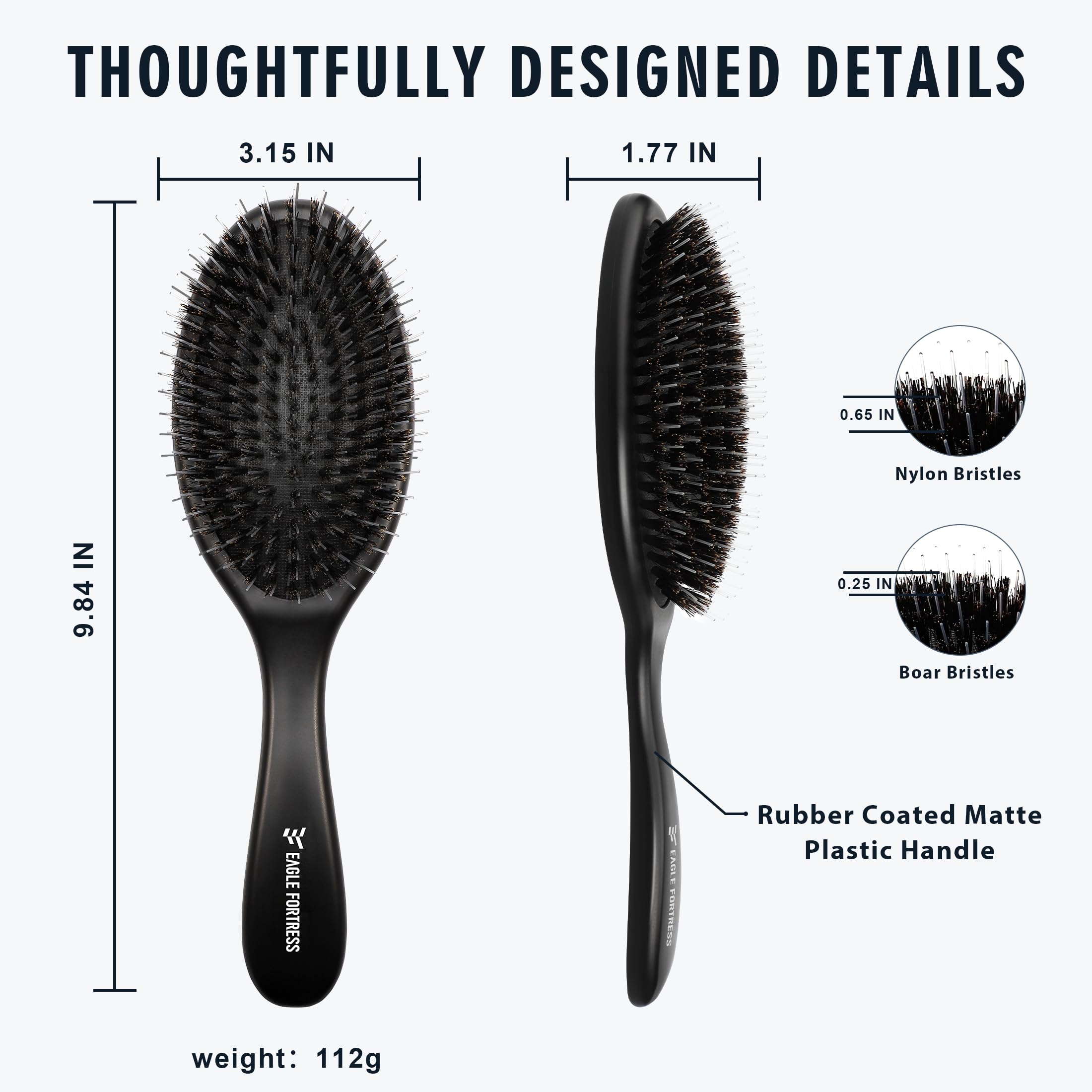EAGLE FORTRESS Cepillo desenredante para el cabello, cepillo de cerdas de jabalí, cepillo ovalado con cerdas de nailon pulido para cabello rizado, cabello liso, todo tipo de cabello