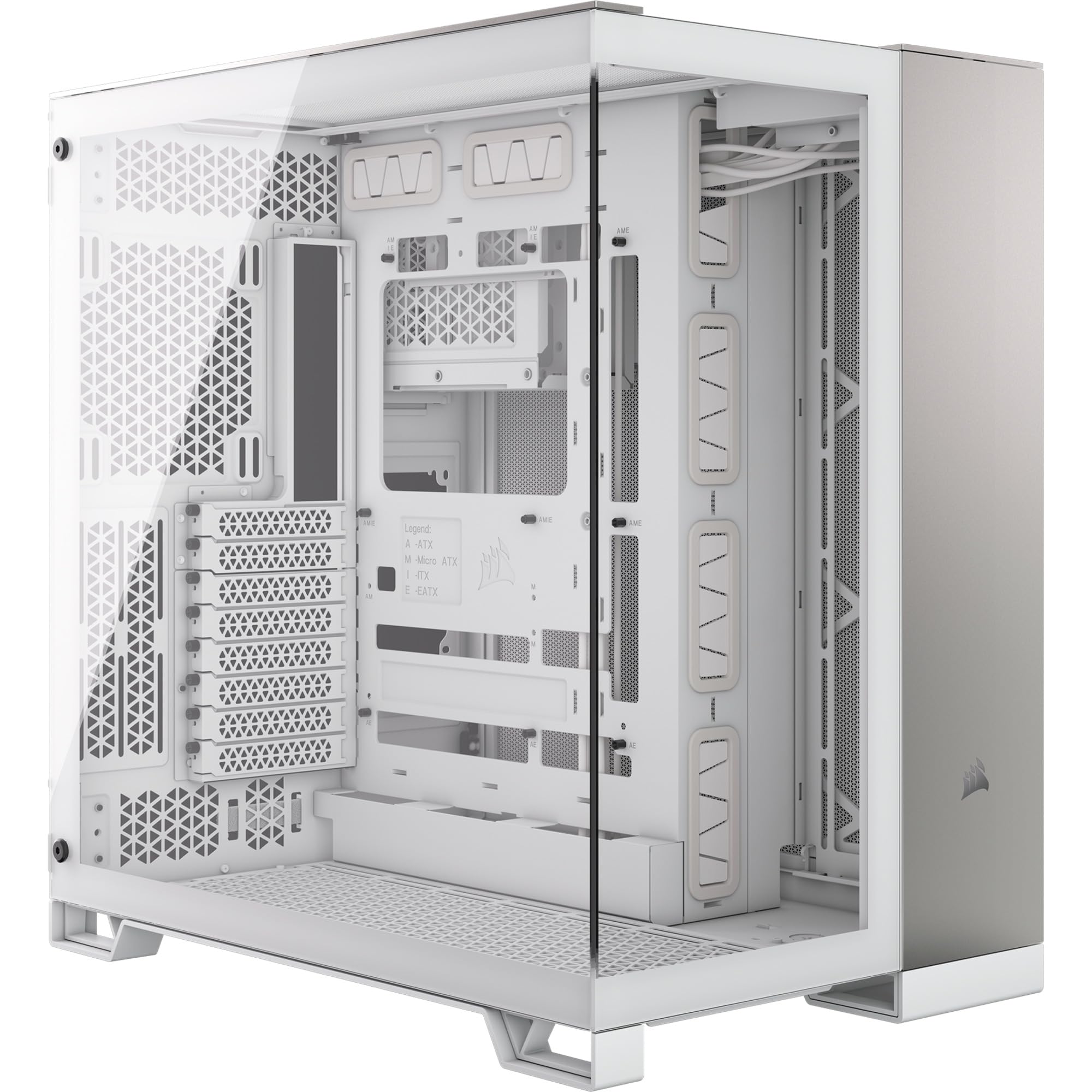 CORSAIR 6500X Mid-Tower ATX Dual Chamber PC Case - Tempered Panoramic Glass - Reverse Connection Motherboard Compatible - No Fans Included - White/Satin Grey Aluminium