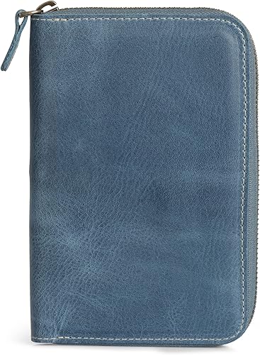 Miniatura 7 de Londo Padfolio de cuero genuino con portalápices, bloc de notas y cierre de cremallera (azul)