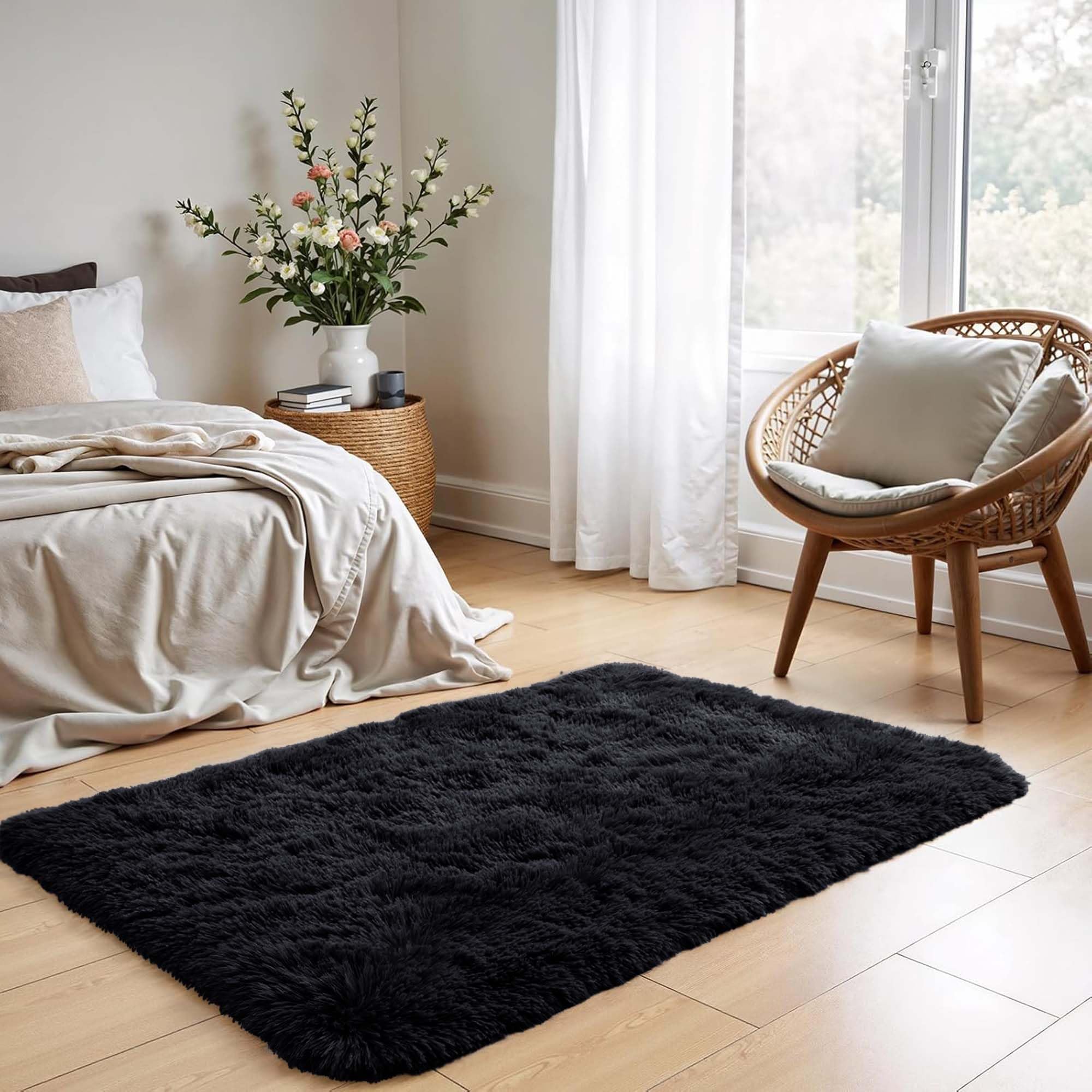 MOONLIGHT20015 Small Bedside Shaggy Rugs for Bedroom Living Room 2x3 FT Fluffy Throw Rug for Entryway Indoor Floor
