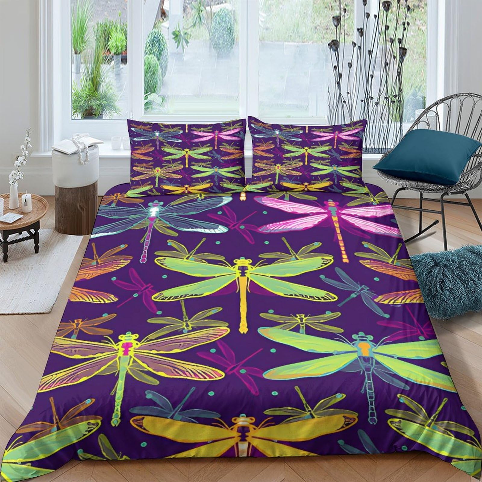 Housse de couette libellule 3D king size en microfibre infroissable et douce