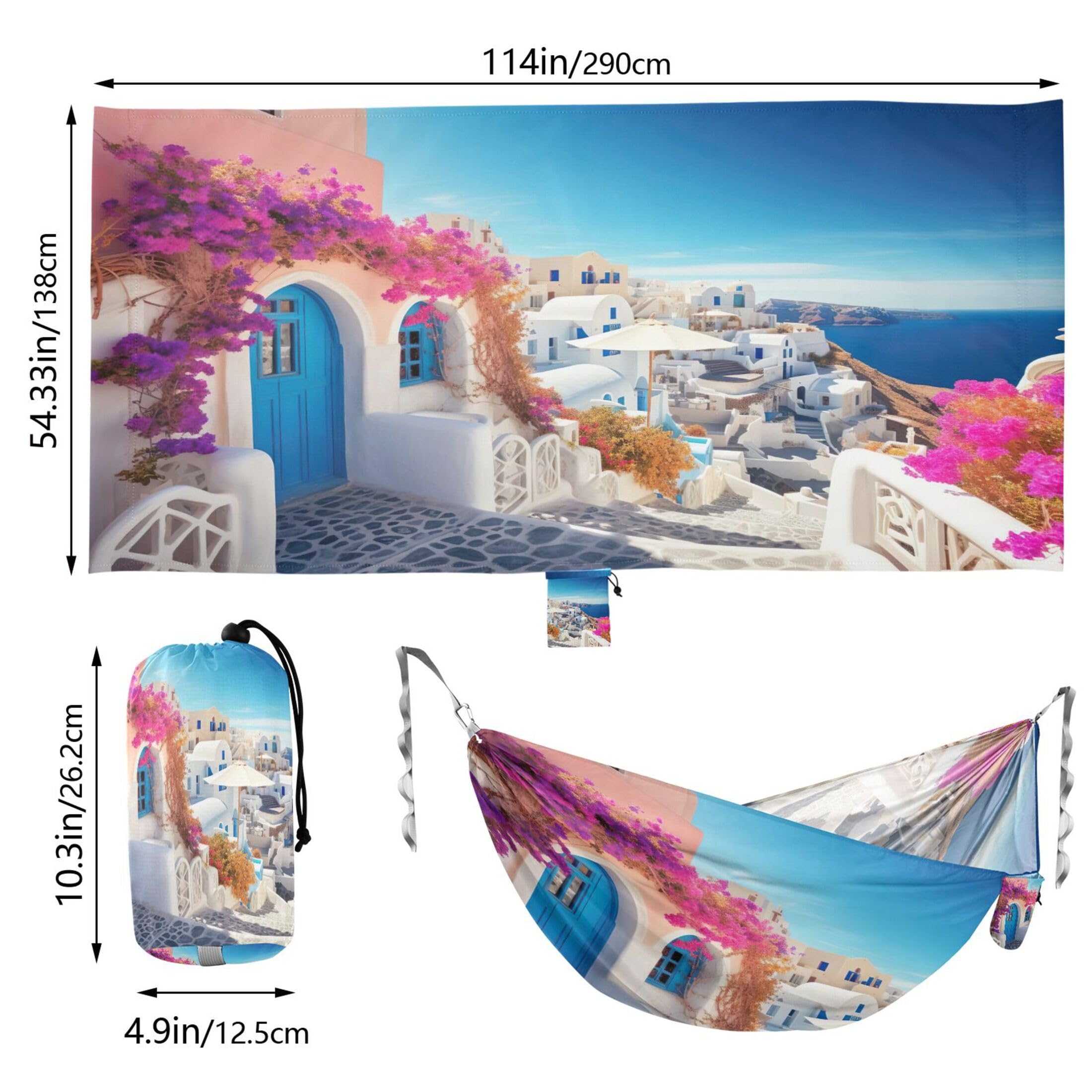 Takiito Mediterranean Town Hammock 330 lb Capacity Travel Camping Hammock with Tree Straps, Portable Lightweight for Outdoor Beach Backpacking Backyard Patio