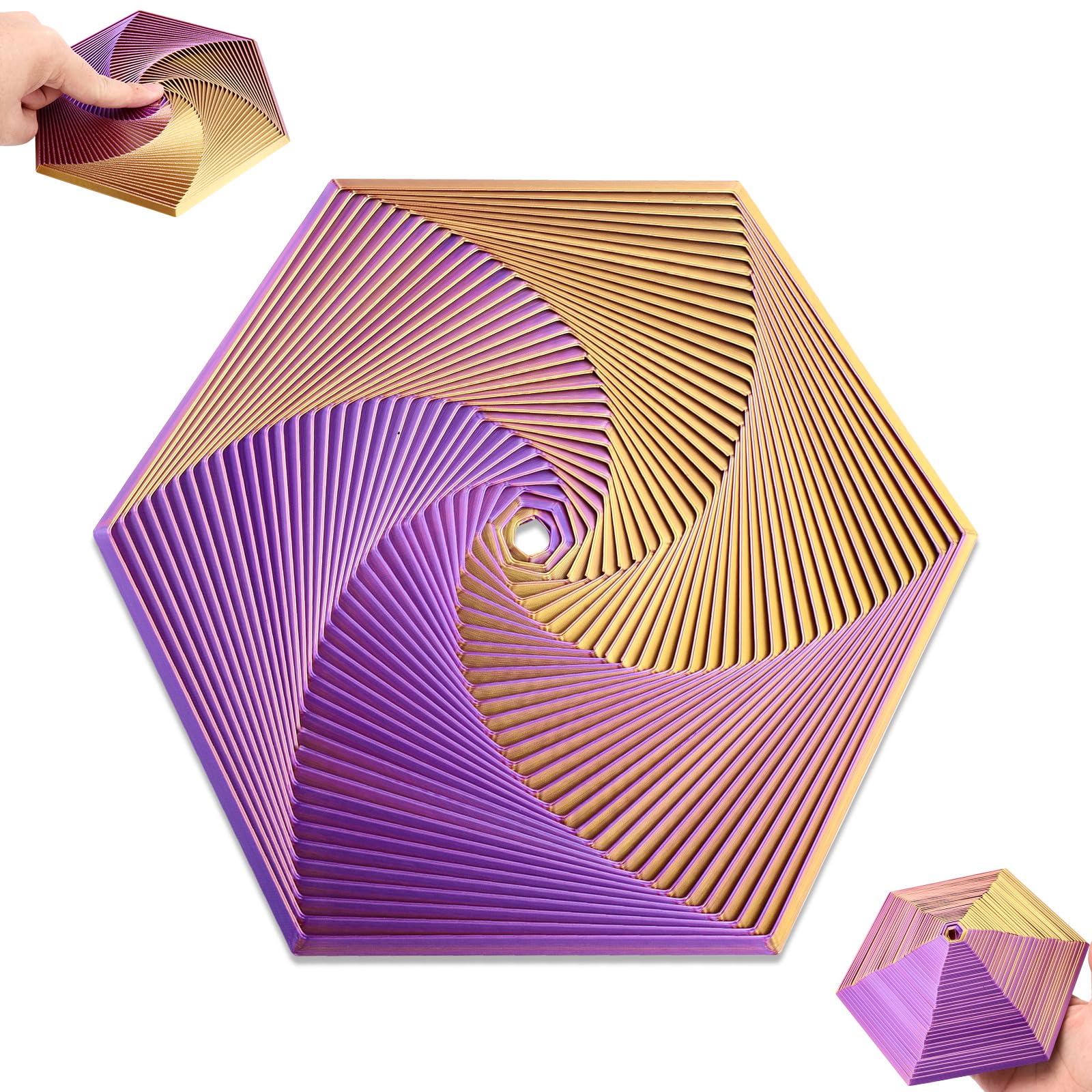 Fractal Fidget Hexagon, Drukowana w 3D Zabawka Hexagon Fidget Plastic Fidget Hexagon Cube Funny Hexagon Distortion Desk Toys for Stress Aleviation (Fioletowo-Zloty)