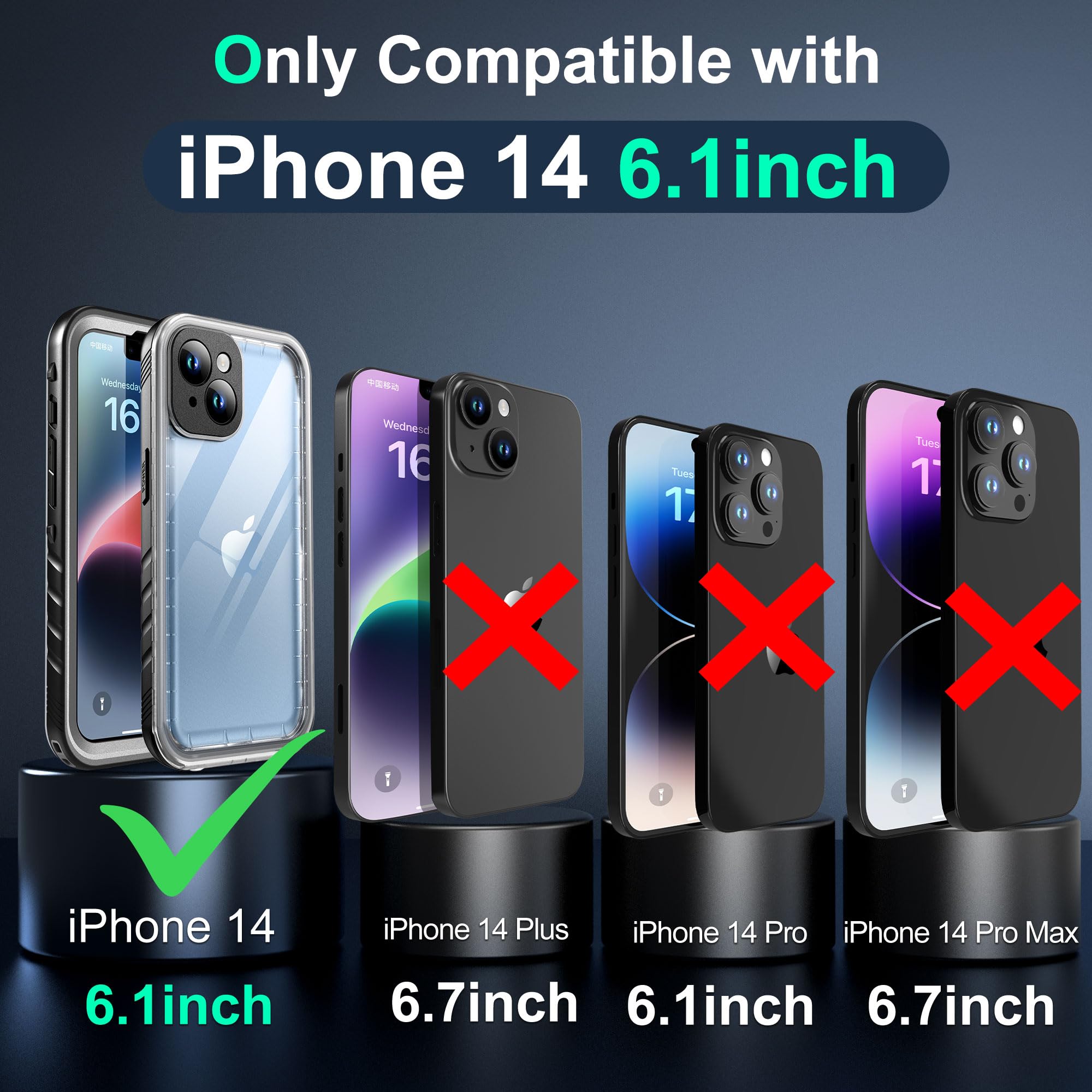 SOKUSIN for iPhone 14 Case Waterproof - [Built in Screen & Camera Protector] [10FT Military Dropproof][Dustproof] Heavy Duty Full Body Shockproof Protective Phone Cover 6.1" Black/Clear