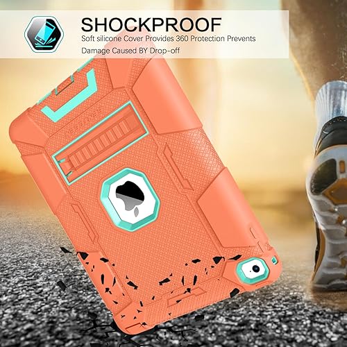 Miniatura 4 de BENTOBEN Funda para iPad Air 2, híbrida a prueba de golpes con soporte, silicona protectora y material de policarbonato duro, naranjaverde
