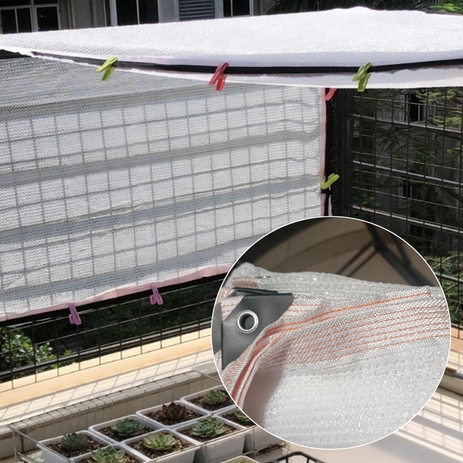Filet D'Ombrage Blanc pour Potager 60-70% Filet Anti Chaleur, 4 Broches Toile Ombrage Anti Feuille Coupe-Vent Anti-âge Protection Solaire pour Jardin Balcon
