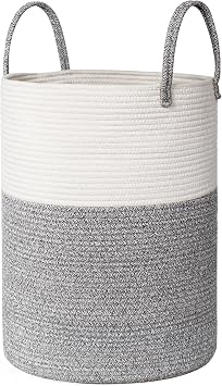 Extra Large Laundry Basket - Woven Rope Washing Basket for Laundry, Aesthetic Storage Basket for Blankets, Clothes, Towels, Shoes, Kids Toy Bin Box, Wicker Baby Hamper, 50x38cm, 58L, Grey