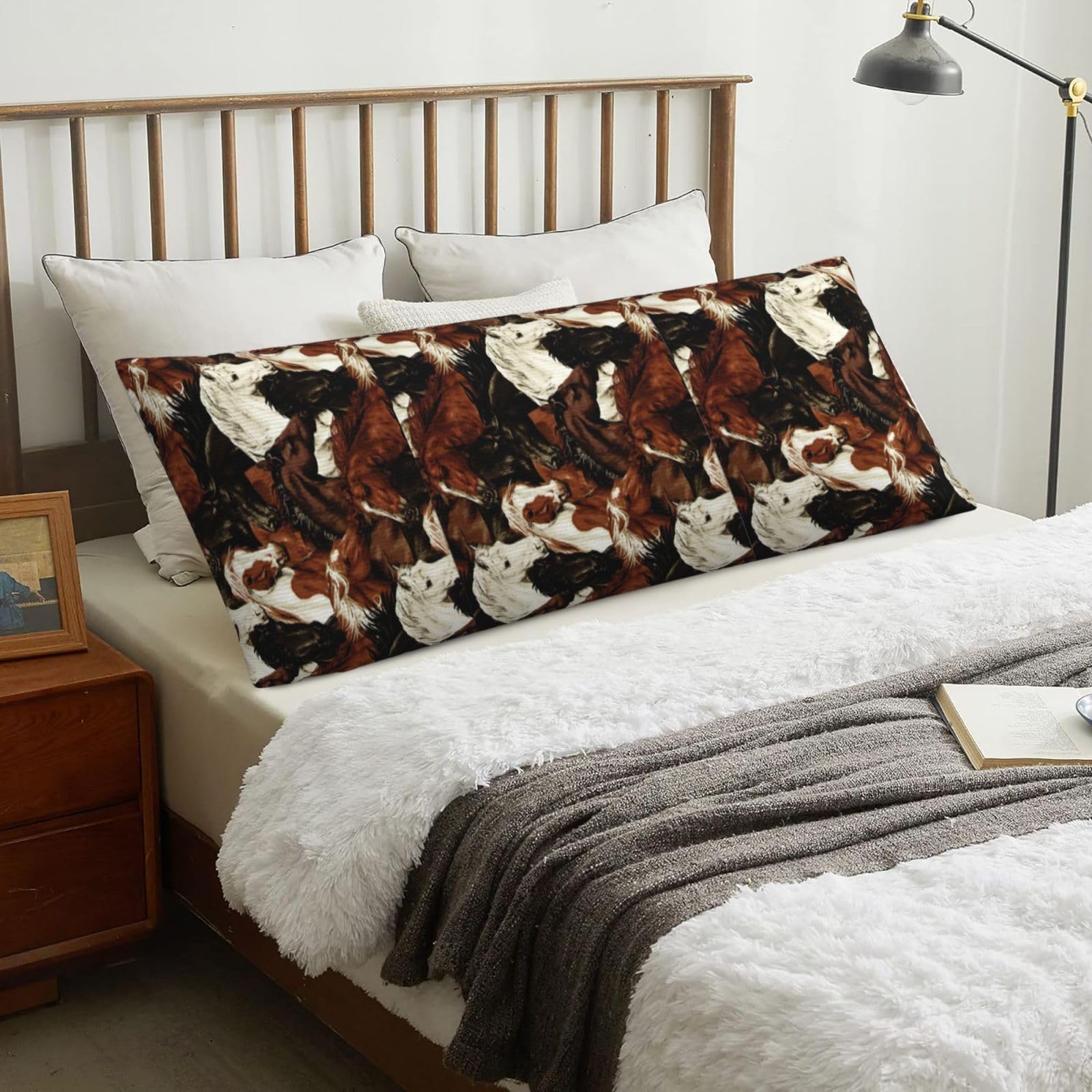 Horses, Body Pillow Cover with Zipper,Long Body Pillowcase 20 x 60 in