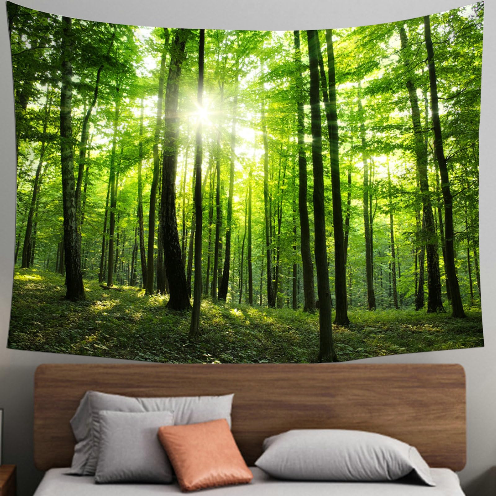 Beydodo Wandteppich Groß 300x256CM, Wandbehang Wald Grün Wandvorhang Motiv Natur Wandteppich Aesthetic Wall Tapestry Wanddeko für Schlafzimmer Wohnzimmer Wohnheim