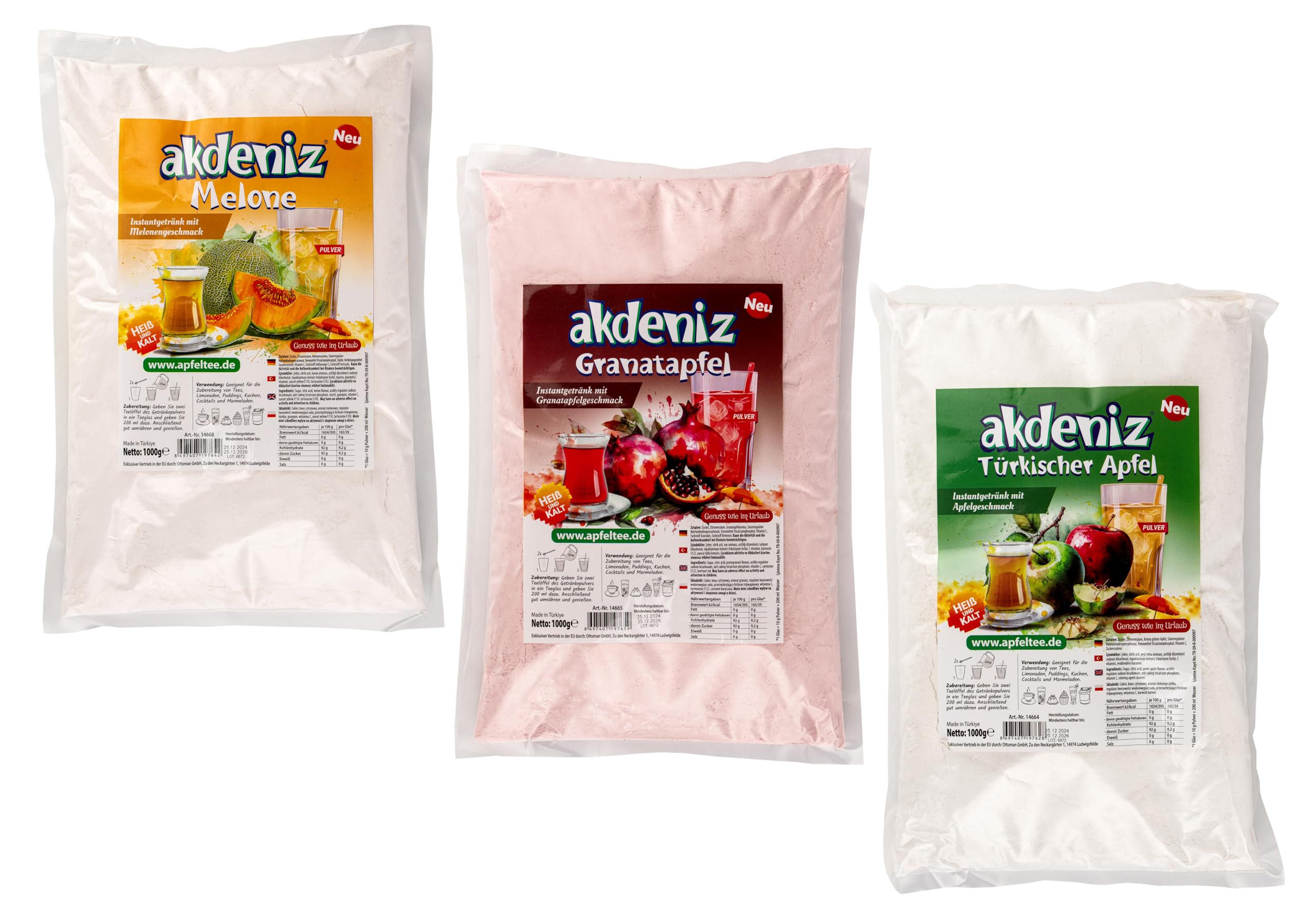 Akdeniz 3er Set, 3x 1 kg, Melonentee, Granatapfeltee, türkischer Apfeltee grün