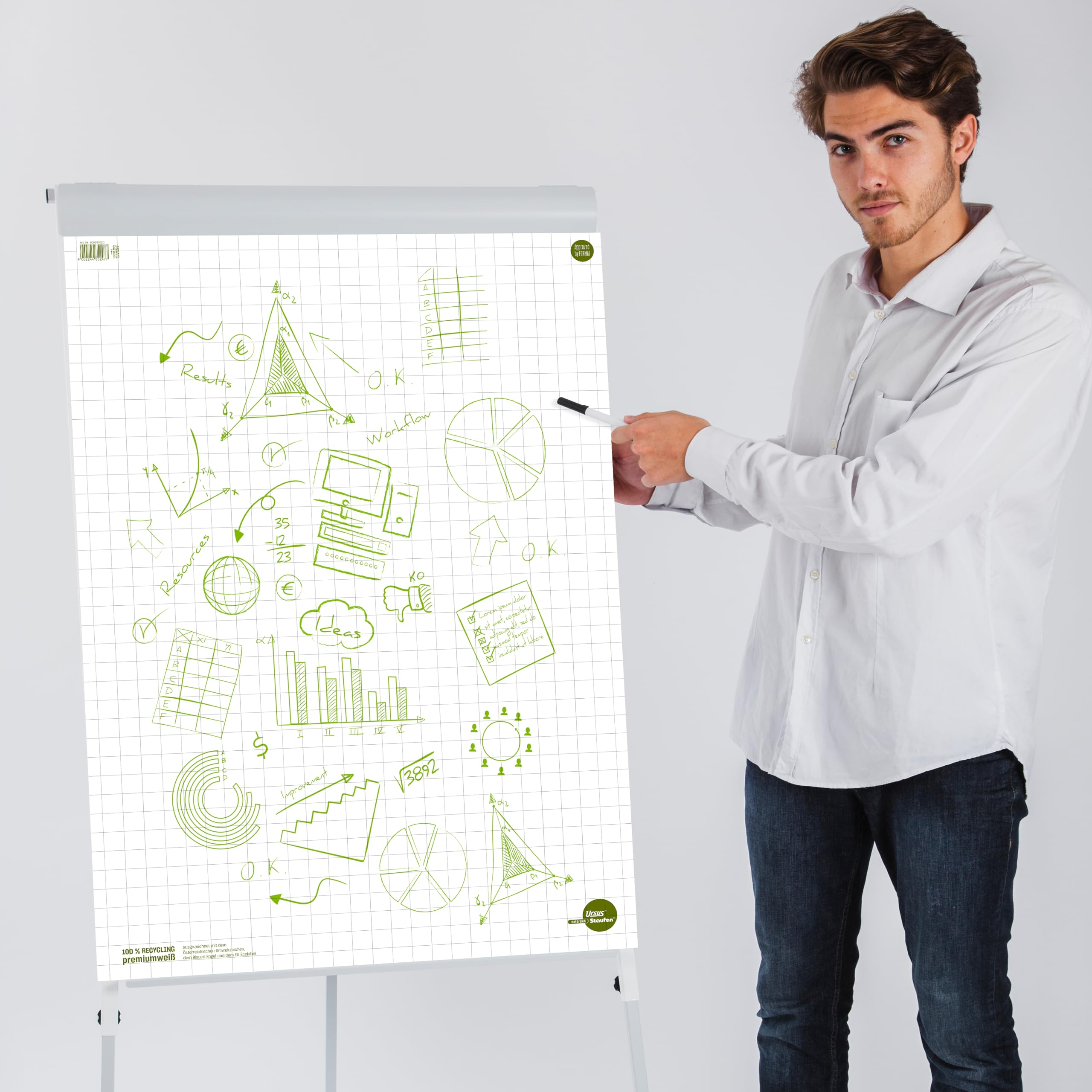 Staufen Ursus Style Podkładki do flipchartów, 5 sztuk po 20 arkuszy, 68 x 99 cm, 80 g/m² puste
