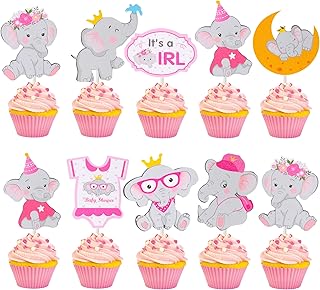 36pcs Elephant Baby Shower Cupcake Toppers for Girl Pink Elephant Cake Decorations for Baby Girl Elephant Baby Shower Decorations Supplies