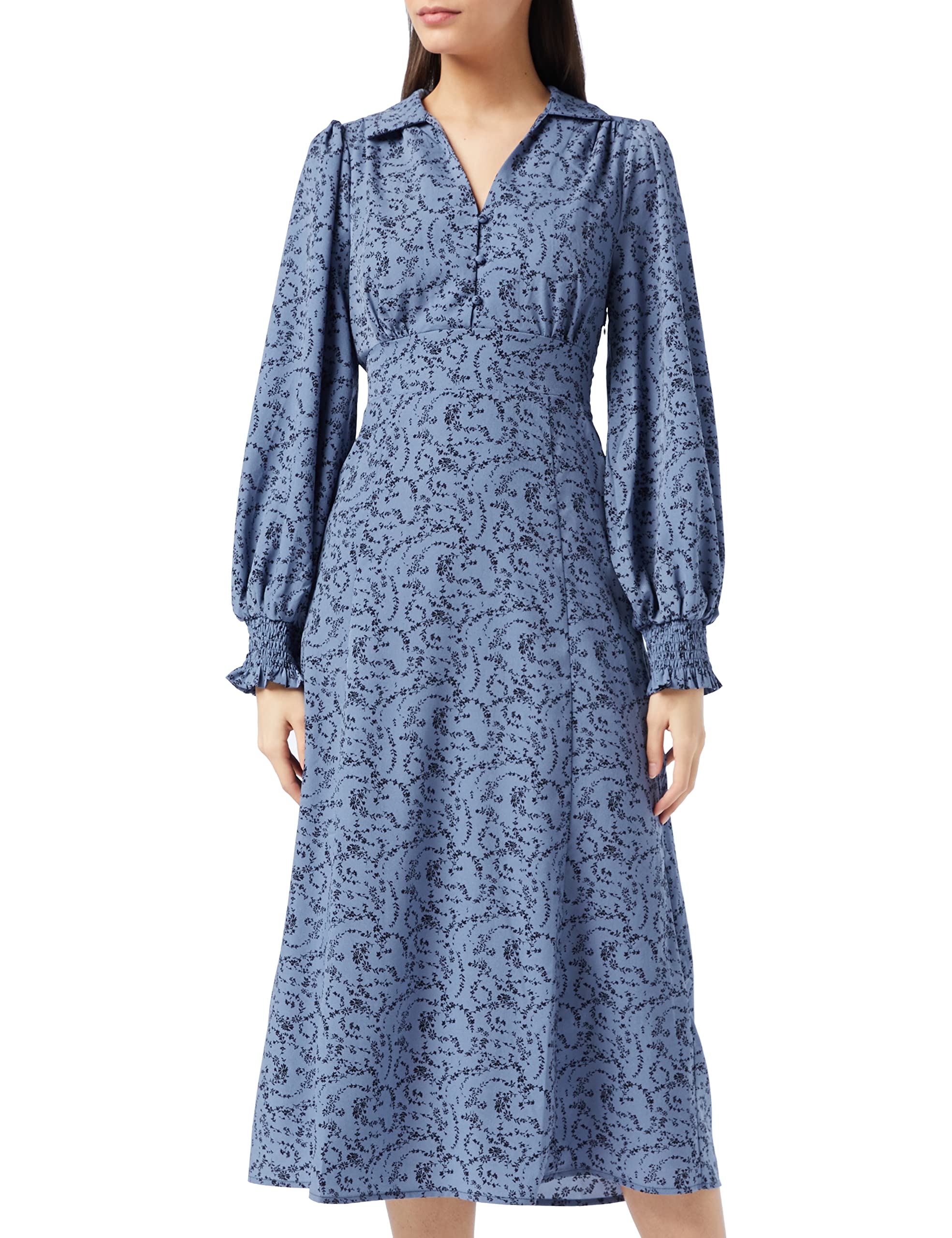 Louche Jussi mini Dress in Spring Floral Print, Blue, Size 14