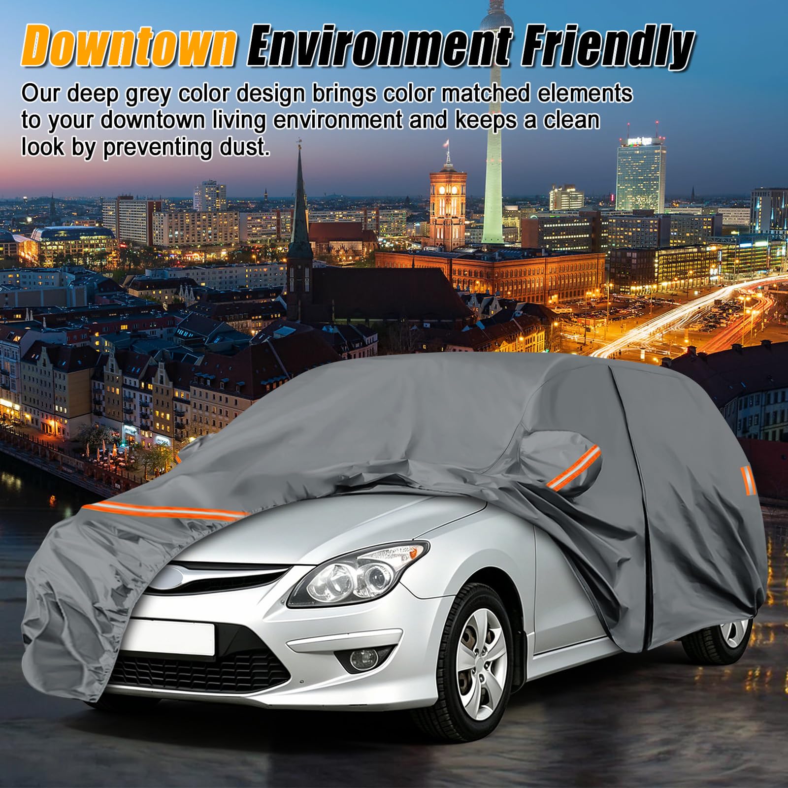 Housse de voiture imperméable pour Hyundai i30 i30 N Hatchback/Fastback 2011-2026 - Bâche de protection complète pour voiture - Toutes saisons - Housse extérieure avec fermeture éclair - Bandes