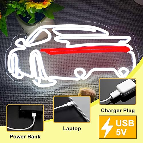Miniatura 6 de Letreros de neón de automóvil deportivo para decoración de pared, luz de neón regulable para garaje, letreros de automóvil alimentados por USB para