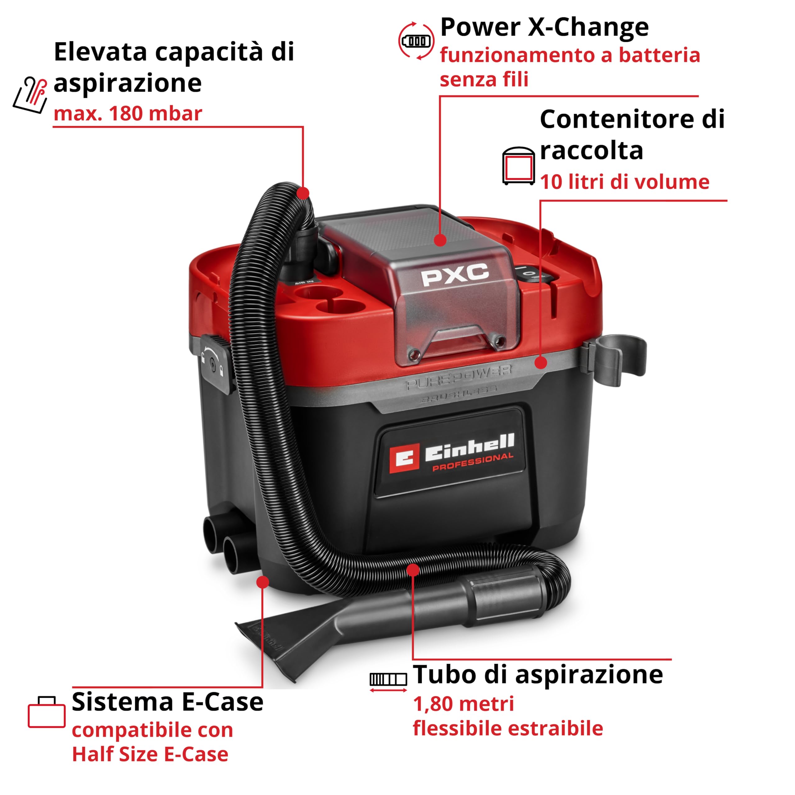 Einhell TP-VC 18/10 Li BL L-Solo Professional Aspirasolidi e liquidi 18 V Brushless 10 l