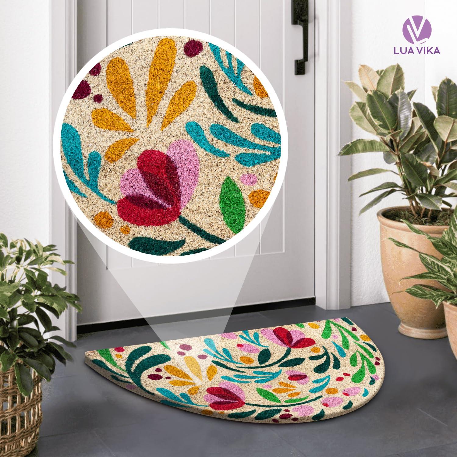 Zerbino ingresso esterno cocco - Flora - 40x70 cm - tappeto ingresso esterno casa - zerbino cocco mezzaluna - zerbini moderni e originali