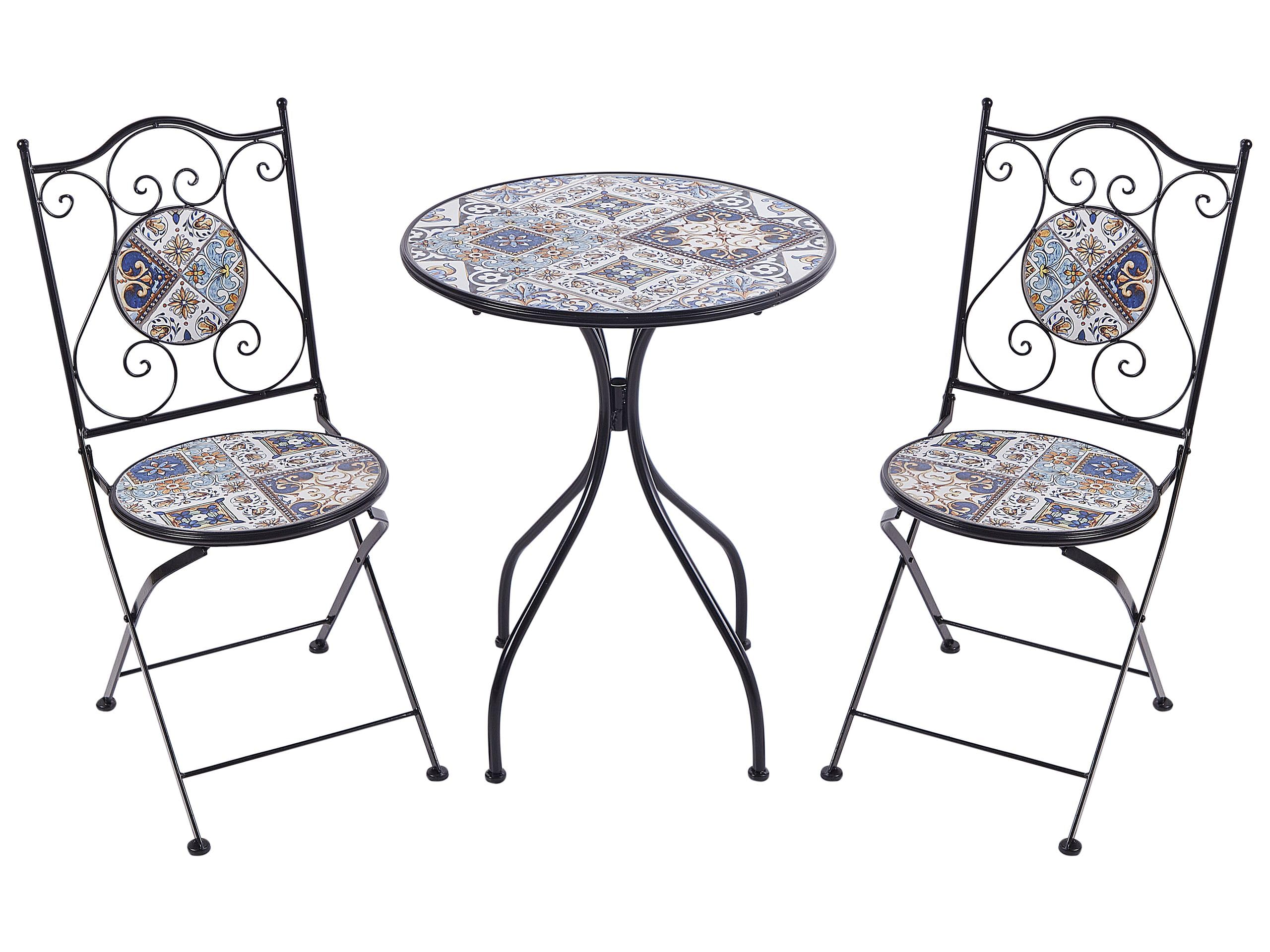 Metalowy zestaw mebli balkonowych ogrodowych mozaika ceramiczna styl vintage czarny Civita