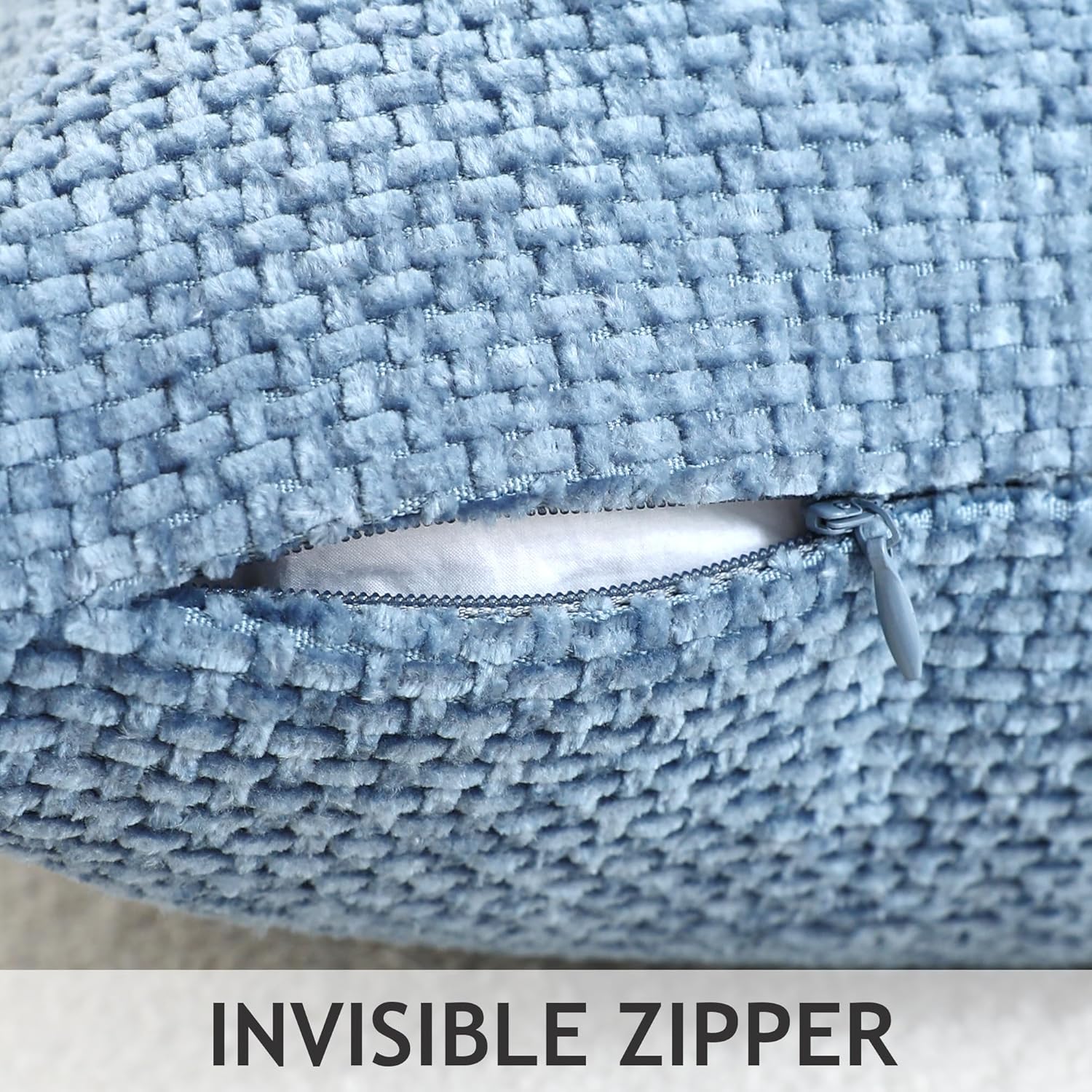 Stellhome Set of 4 Neutral Decorative Throw Pillow Covers Soft Chenille Woven Textured Luxury Accent Cushion Cases for Living Room Couch Bed Sofa Farmhouse Boho Home, 18x18 inch, Neutral Blue