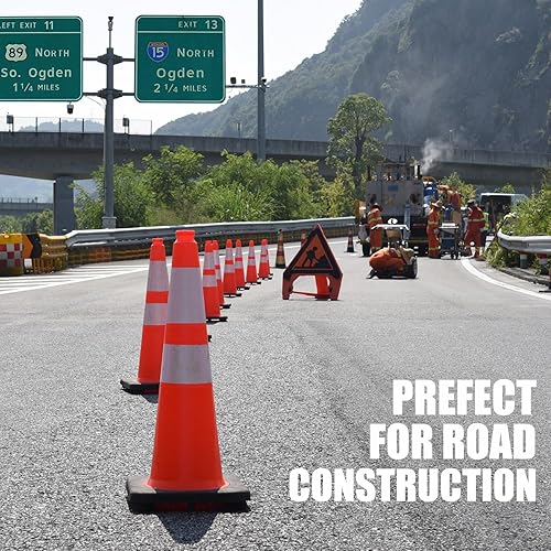 Miniatura 8 de Conos de tráfico de PVC naranja fluorescente, base negra resistente, conos de estacionamiento de garaje, estructuralmente estables, resistentes a la