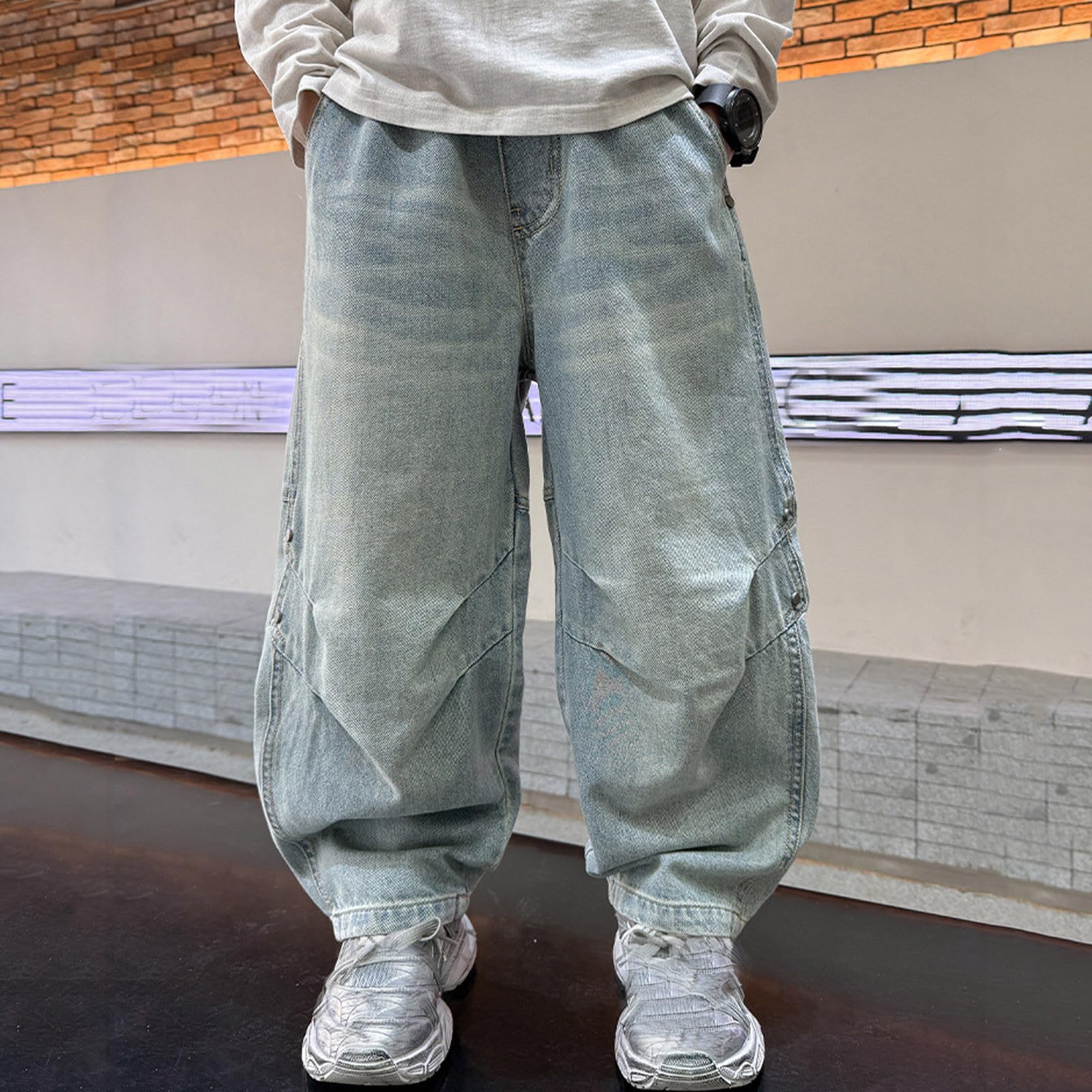 Vaqueros Elasticos Niño, Pantalones Cargo de Moda para Niños con Puños Elásticos y Diseño Sólido Casual para Temporada Primaveral y Verano