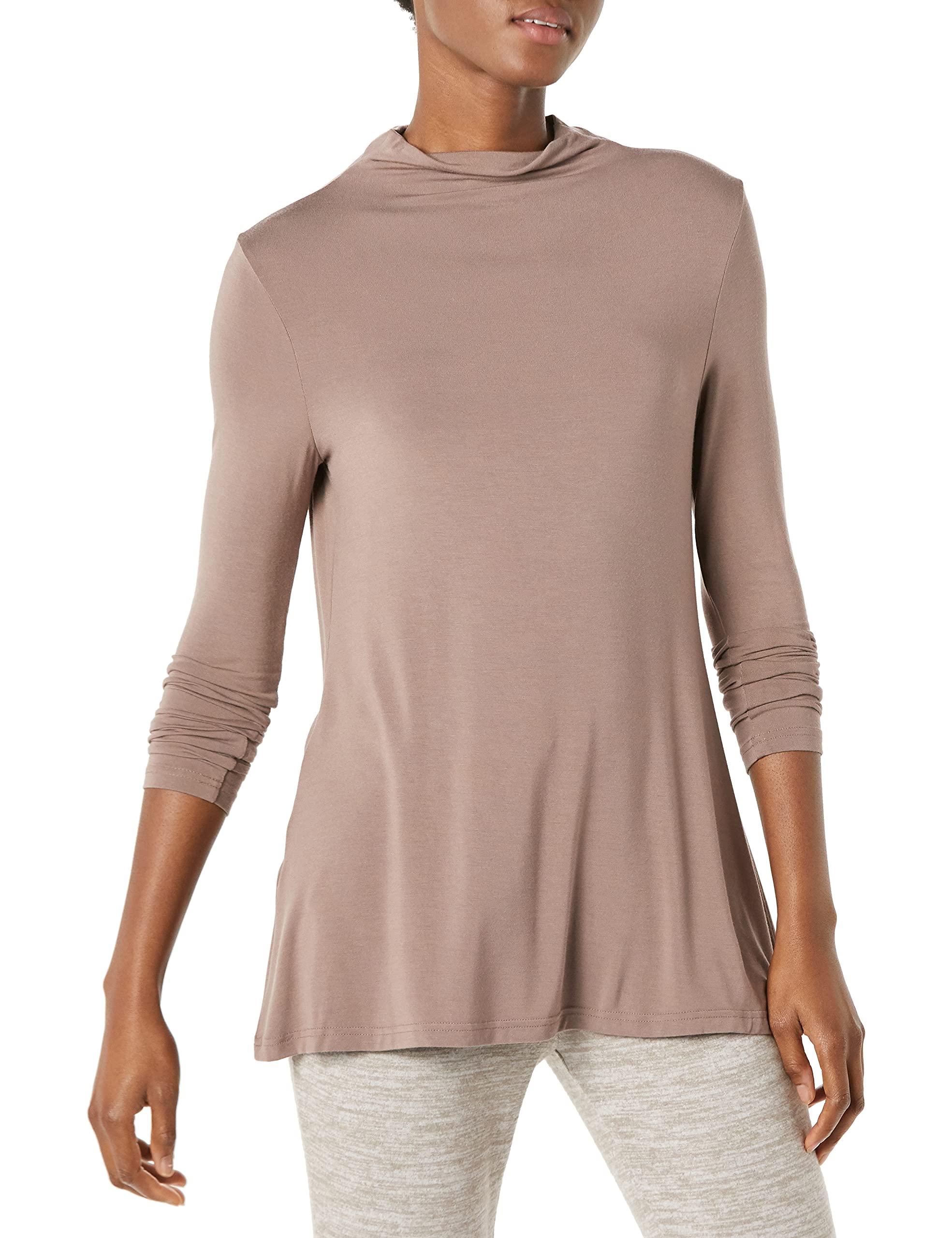Amazon Essentials Women's Jersey Long-Sleeve Mock Neck Swing Tunic, Dark Taupe, XXL