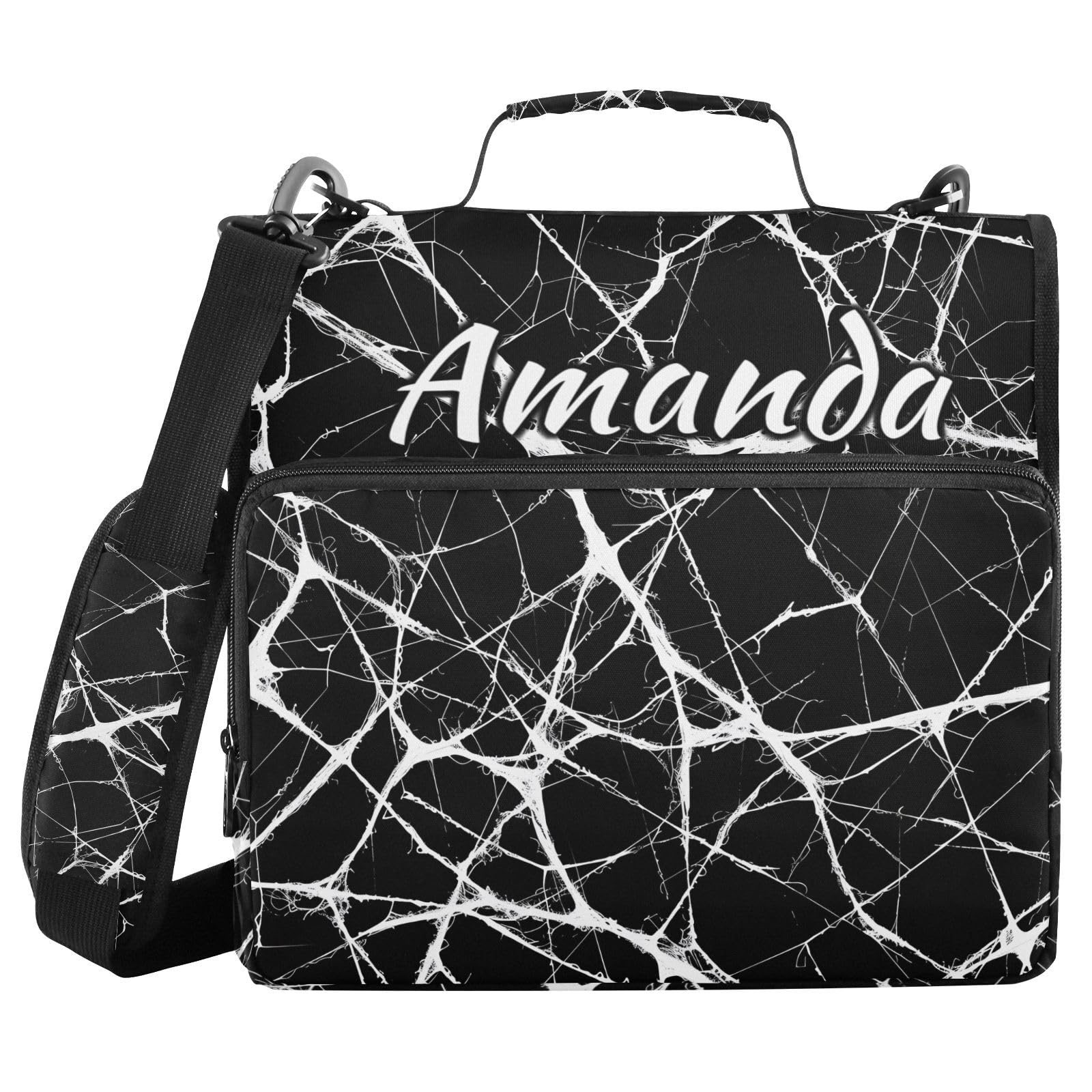 Custom 3 Ring Zipper Binder Black Marble White Pattern Personalized Name 1.5 inch Binders Large Capacity Multi Pockets for School Office Supplies