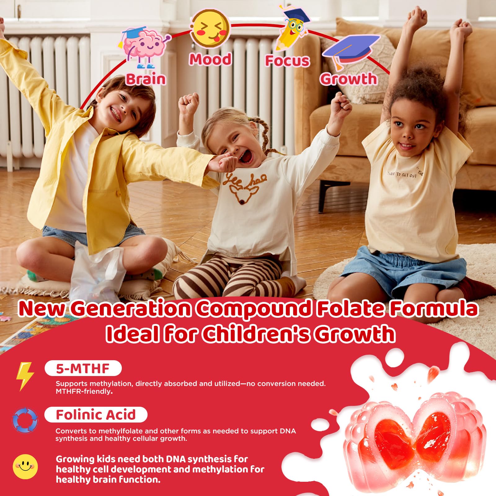 Active Folate Gummies 1mg, Folinic Acid & Methylfolate for Kids and Adults, Folic Acid Alternative, Complete Folate with Methylated B12, Magnesium, Omega-3, Vitamin C, D3 & Zinc, Sugar Free, 60 CT — Amazon image 6