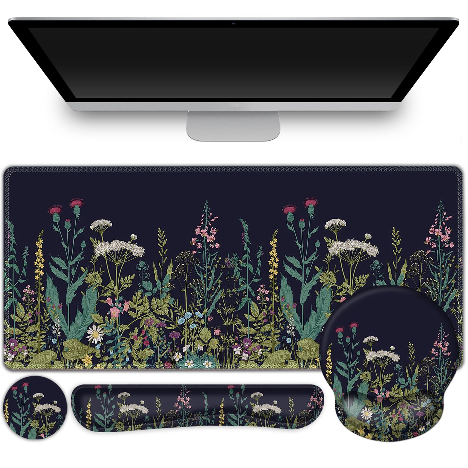 ToLuLu Tappetino da scrivania, grande tappetino per mouse XXL con supporto per il polso, tappetino per mouse 4 in 1, tappetino per mouse ergonomico con poggiapolsi + poggiapolsi per tastiera,