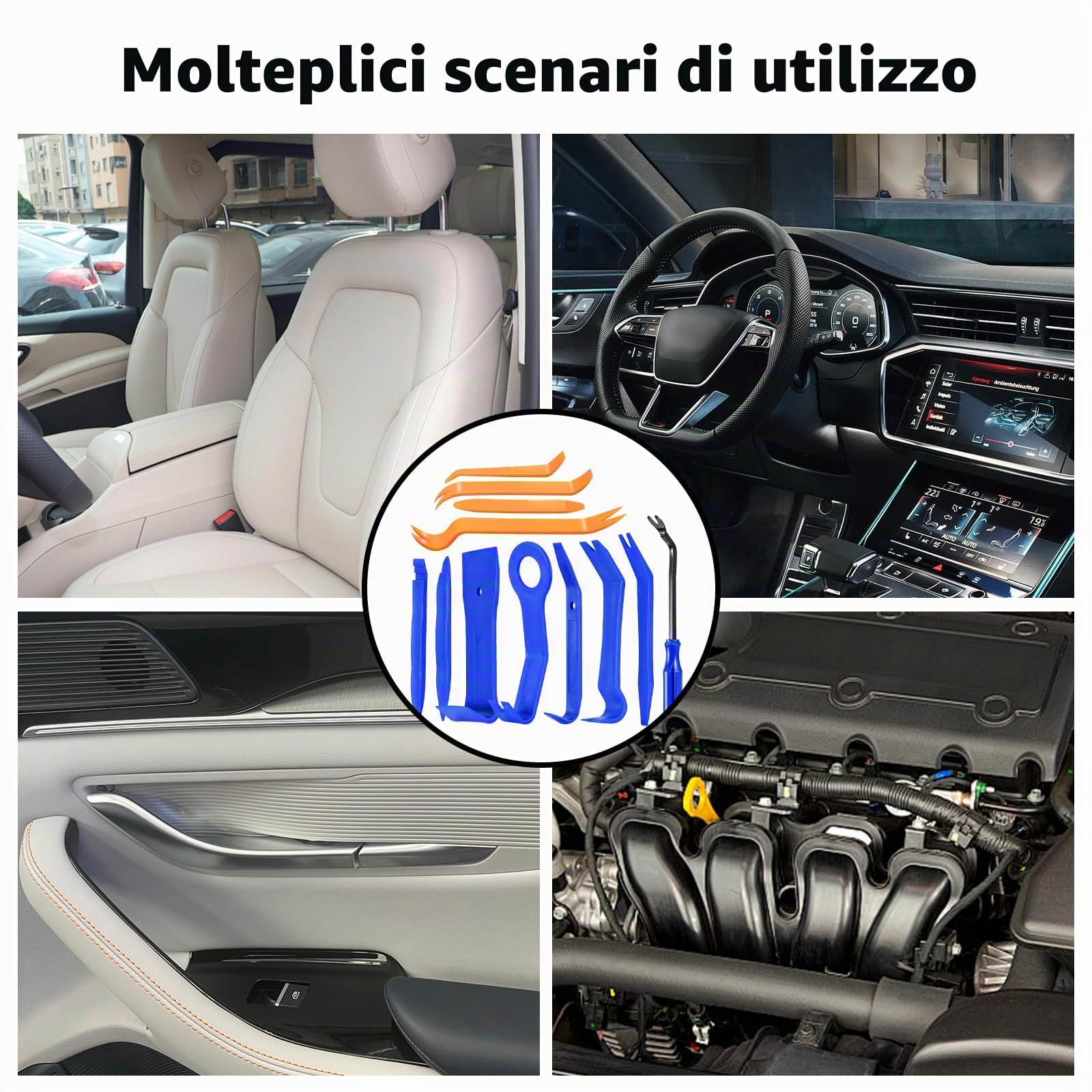 Set 12 Pezzi Strumenti Smontaggio Auto, Leve Interni Auto, Trim Removal Tool, Kit Rimozione Modanature e Pannelli per Cruscotto, Radio e Riparazione Auto