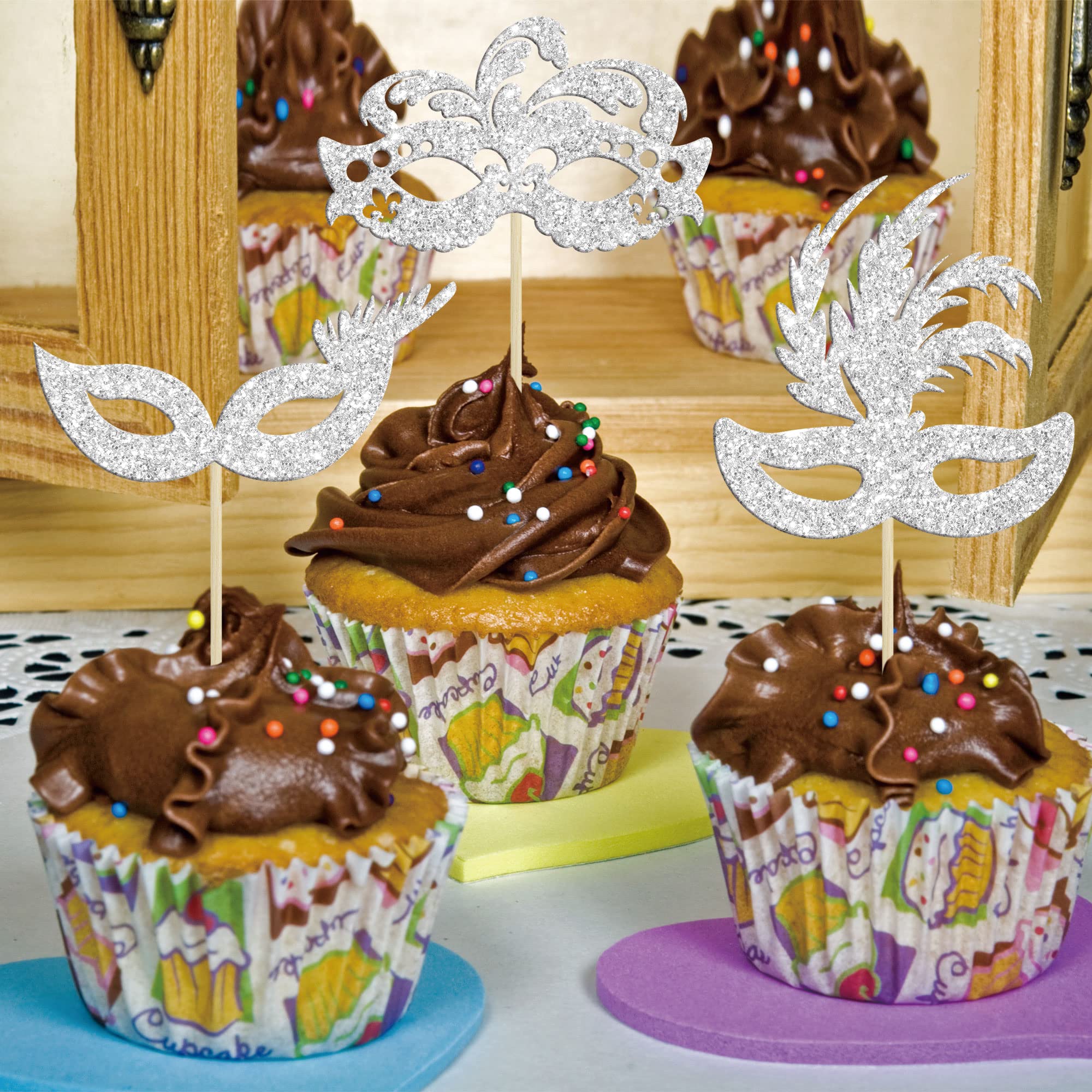 Decoration Cupcake Cyodoos Lot De 24 Décorations De Cupcakes Alice Au Pays Des Merveilles U00e0 Paillettes Pour Fête Prénatale, Enfants, Garçons Et Filles Alice Au Pays Des Merveilles Decoration