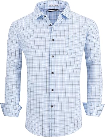 Alex Vando Mens Button Down Shirts Wrinkle Free 4-Way Stretch Print Business Casual Shirt