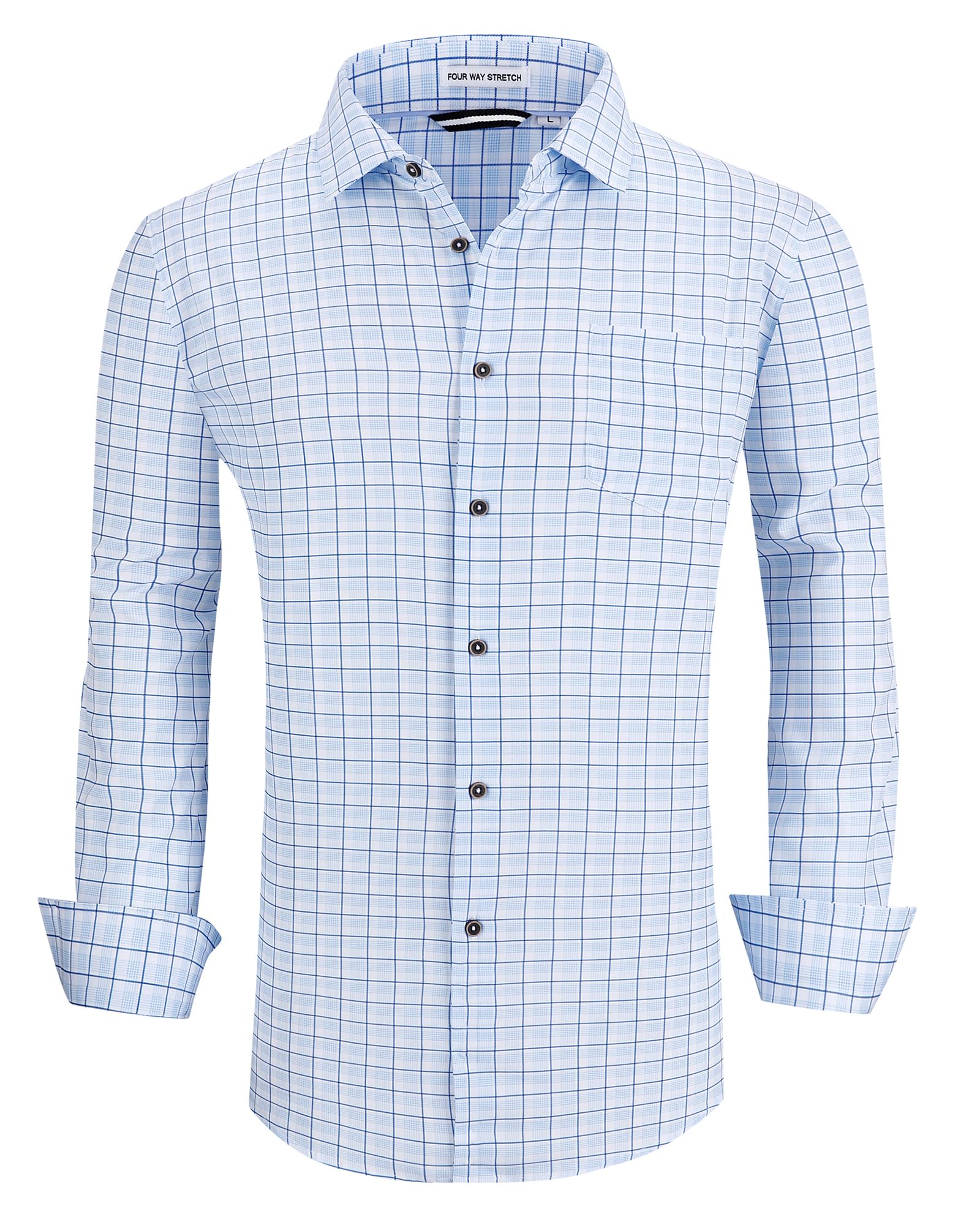 Alex Vando Mens Wrinkle Free 4-Way Stretch Print Business Casual Shirt | Wrinkle resistant, Machine washable, Classic check Pattern, True-to-size cut, Business & Daily, Easy outfit pairing