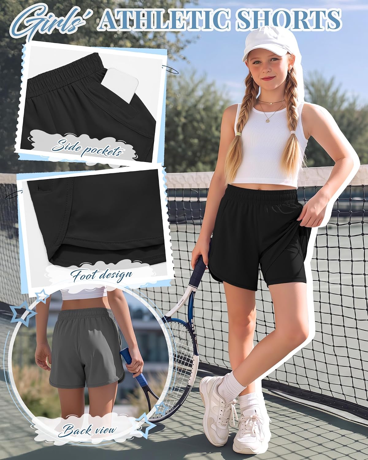 3 Pack Girls' 2 in 1 Athletic Shorts