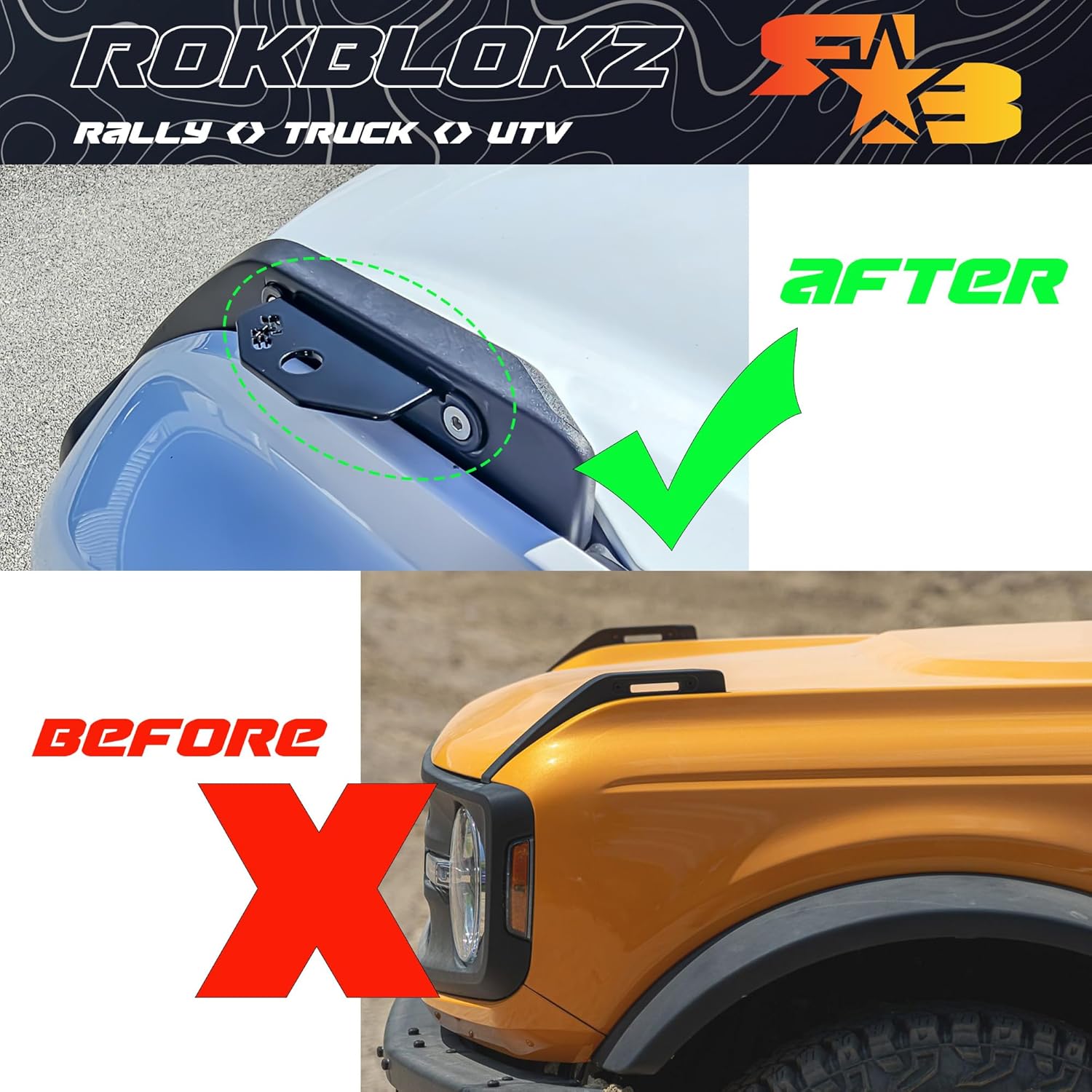 Rokblokz Off-Road Trail Sight Flag Mount for 2021, 2022, 2023 Ford Bronco and 22, 23 Bronco Raptor - Secure Front Mounting Solution for Flags and Accessories