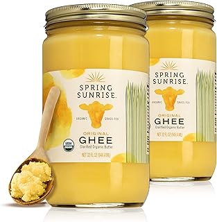 Spring Sunrise Grass Fed Organic Ghee - USDA Certified Clarified Butter - Keto & Paleo Friendly, Non-GMO, Gluten & Casein Free Cooking Oil - Sustainably Sourced - 32 oz Jar, 2 pack