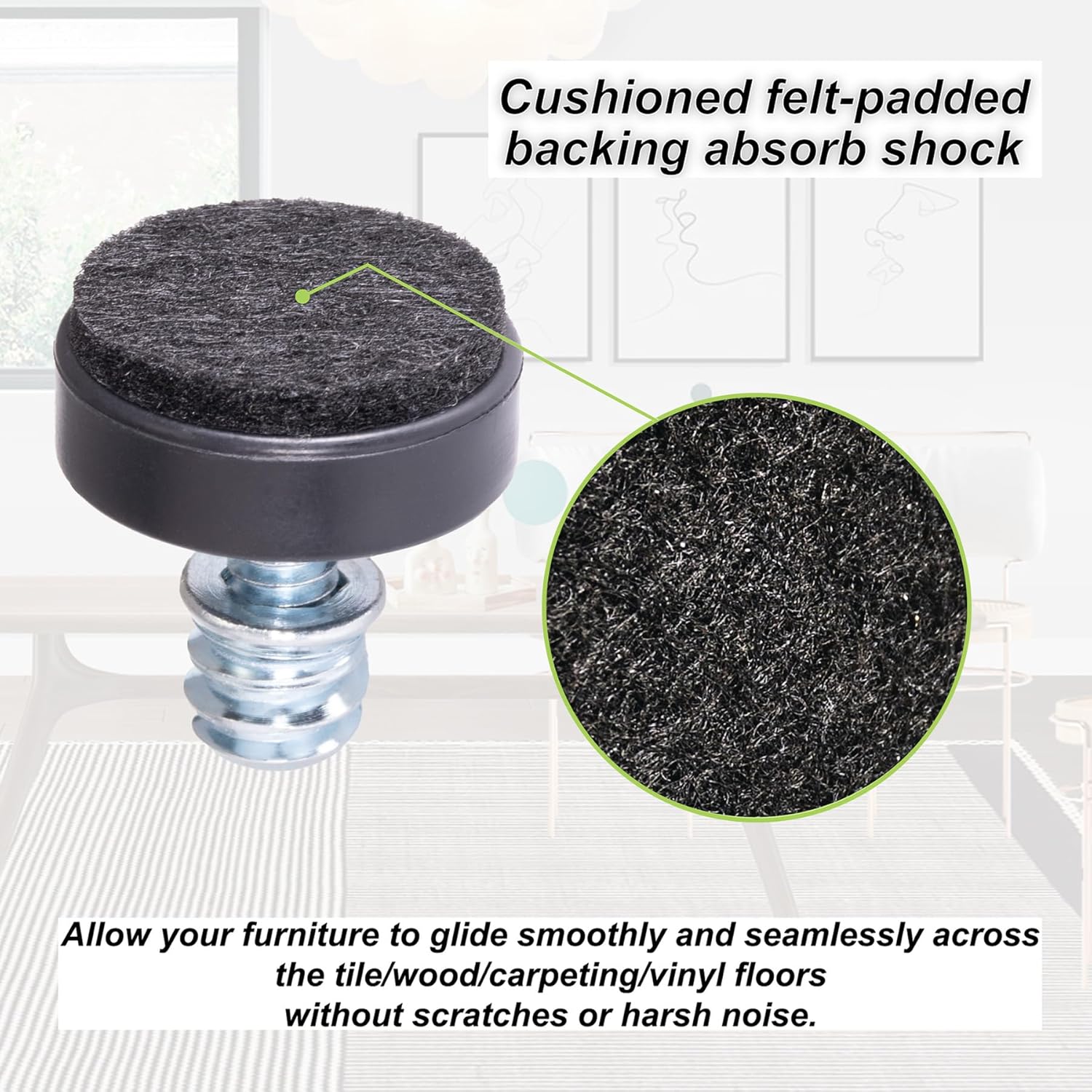 NEWBYTEK 24 Pack 1/4"-20 Thread Adjustable Furniture Levelers with Self-Adhesive Felt Pads – 1" Leveling Feet & Floor Protectors for or Light Duty Stationary Furniture Hardwood Tile Laminate Floors