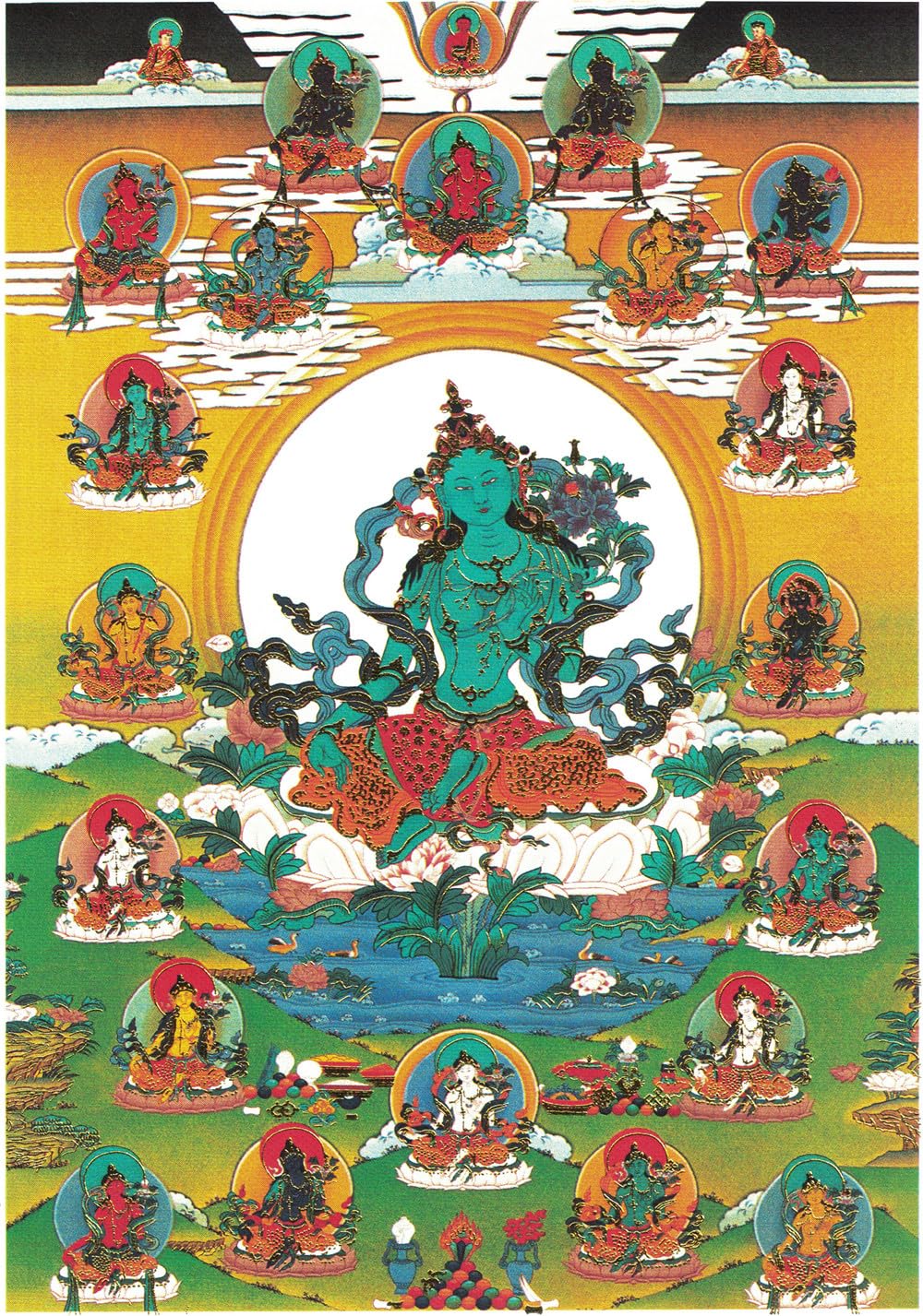 Gandhanra Thangka Tibétain - 21 Taras Thangka - Tapisserie Murale de Bouddha à Dorure pour Décoration Zen, Méditation, Relaxation Spirituelle et Paix