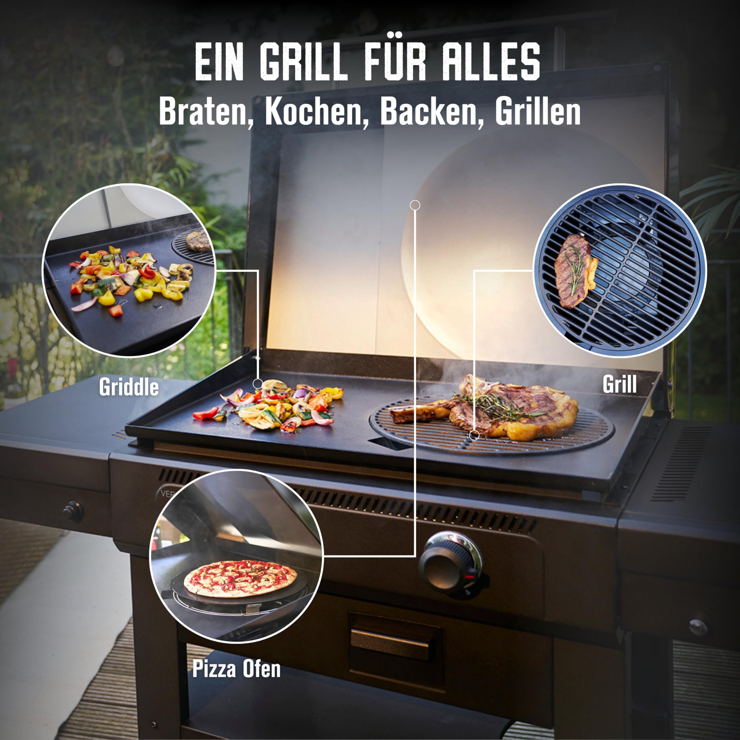 Char-Broil Griddle-Gasgrill Plancha Versa-Tile - 3-in-1 System: Griddle, Grill & Pizzaofen, 2-Zonen